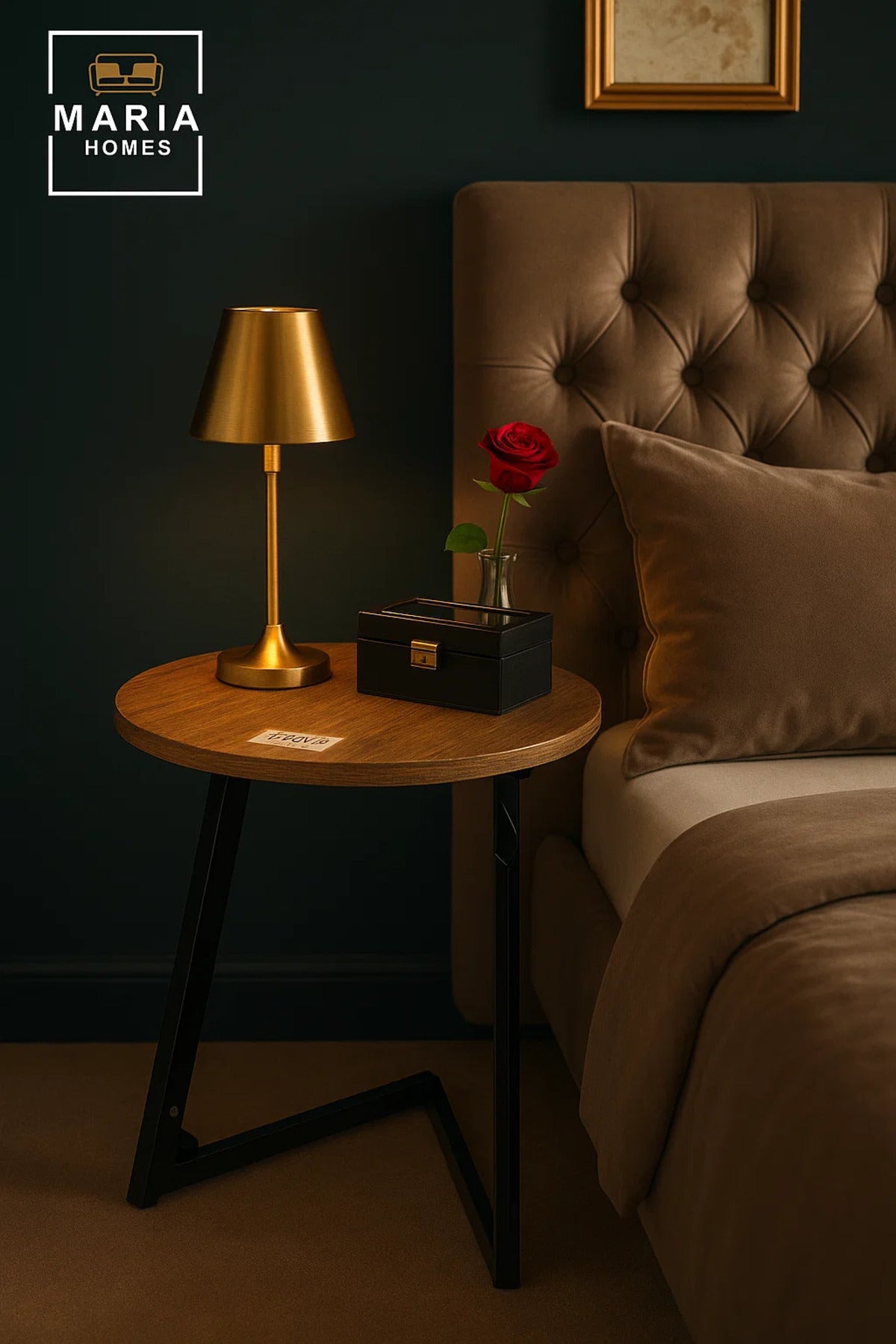 Retro Wooden Side Table with Gold Edge and Tri-Toned Legs