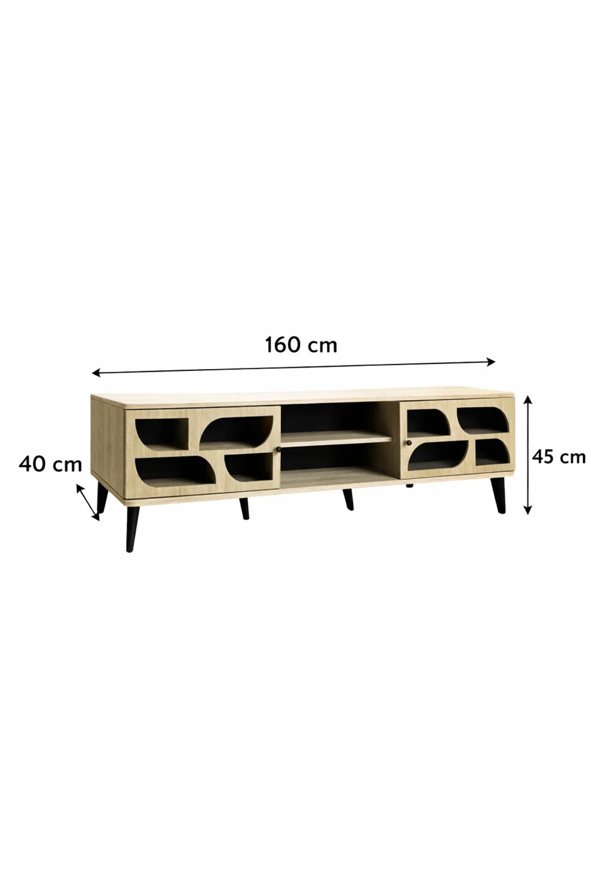 Modern Beige TV Table 160cm Wide Media Stand with Geometric Black Detail for Stylish Living Rooms