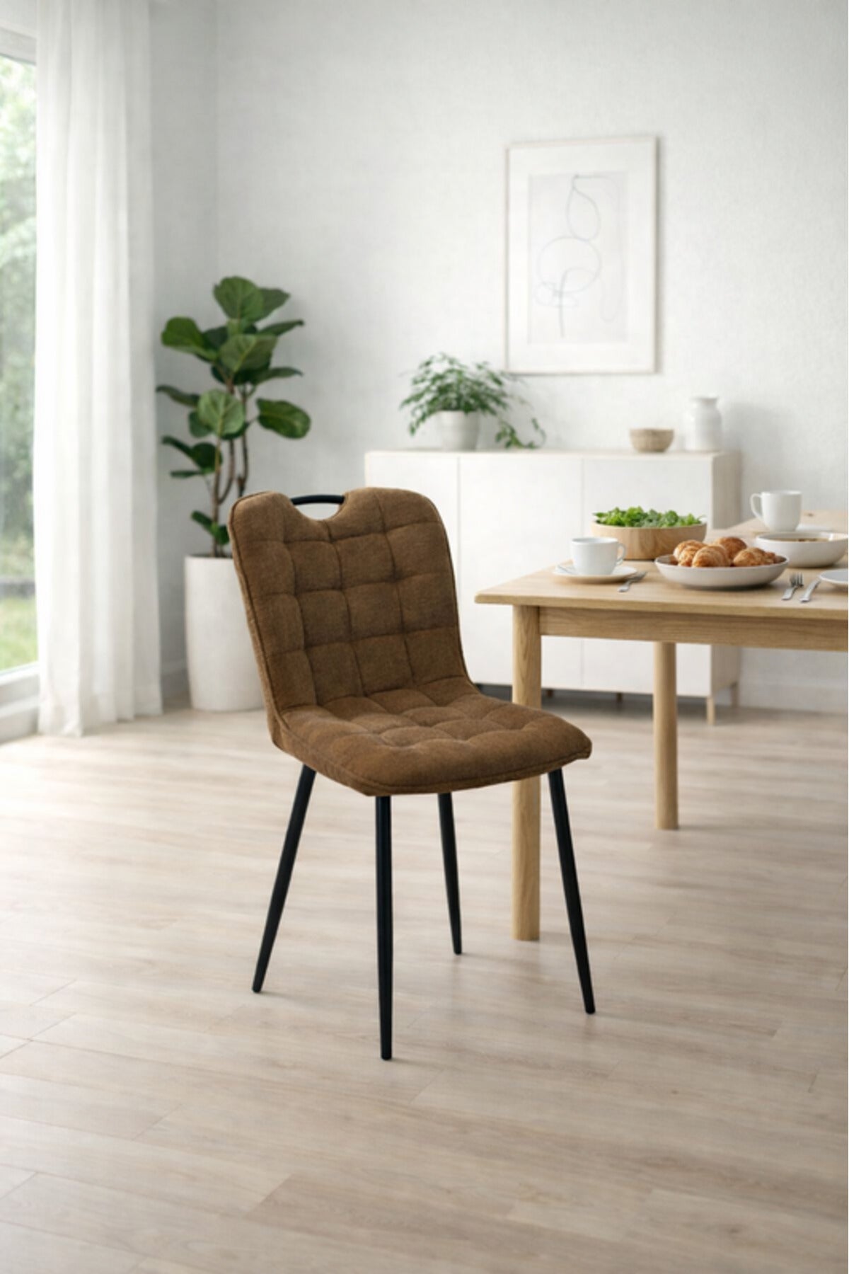 Brown Fabric Dining Chair 84x43x49cm Modern brown fabric dining Kitchen
