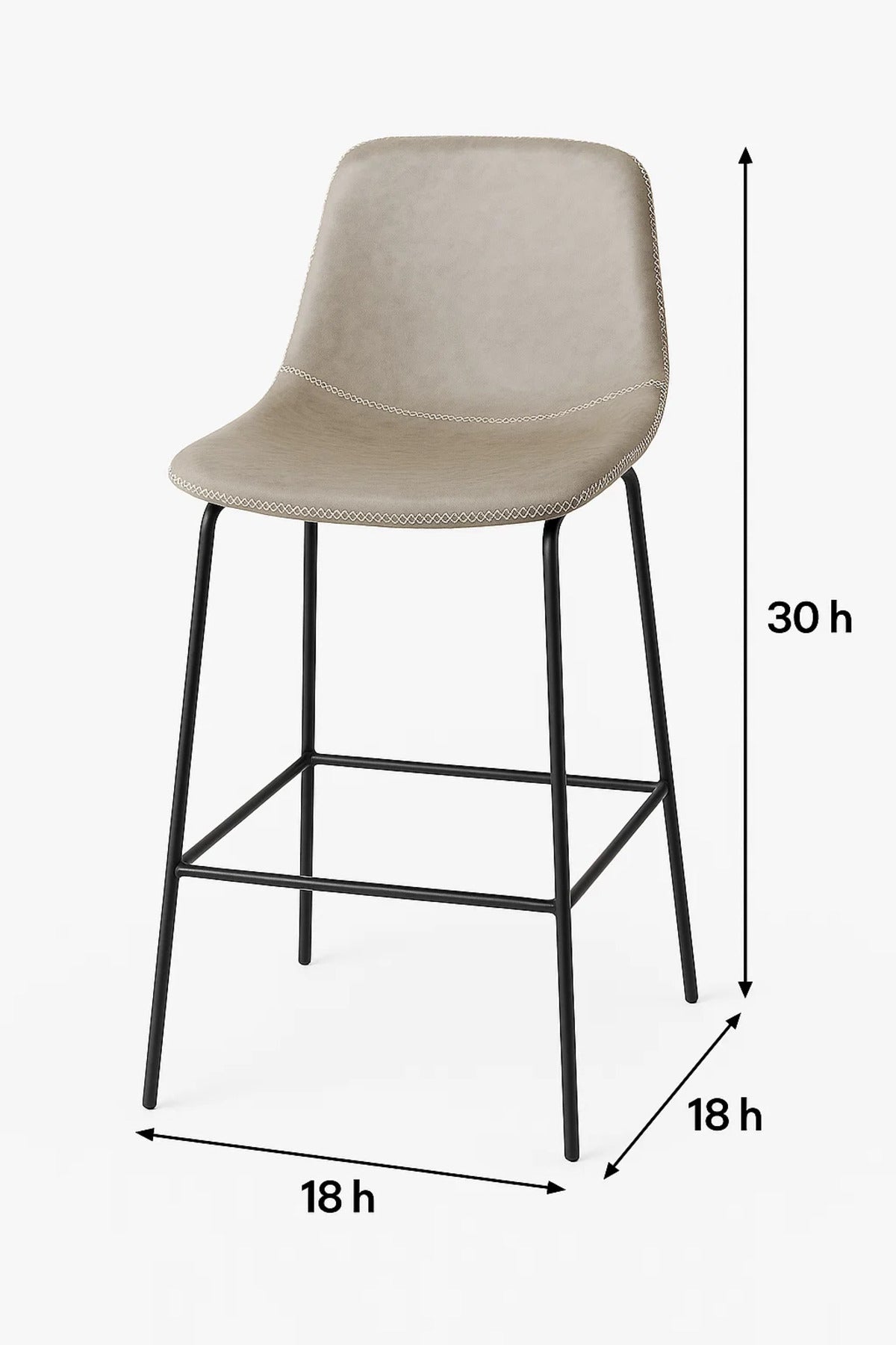 Contemporary Faux Leather Bar Stool with Stitch Detailing and Black Metal Legs Ð Taupe Finish
