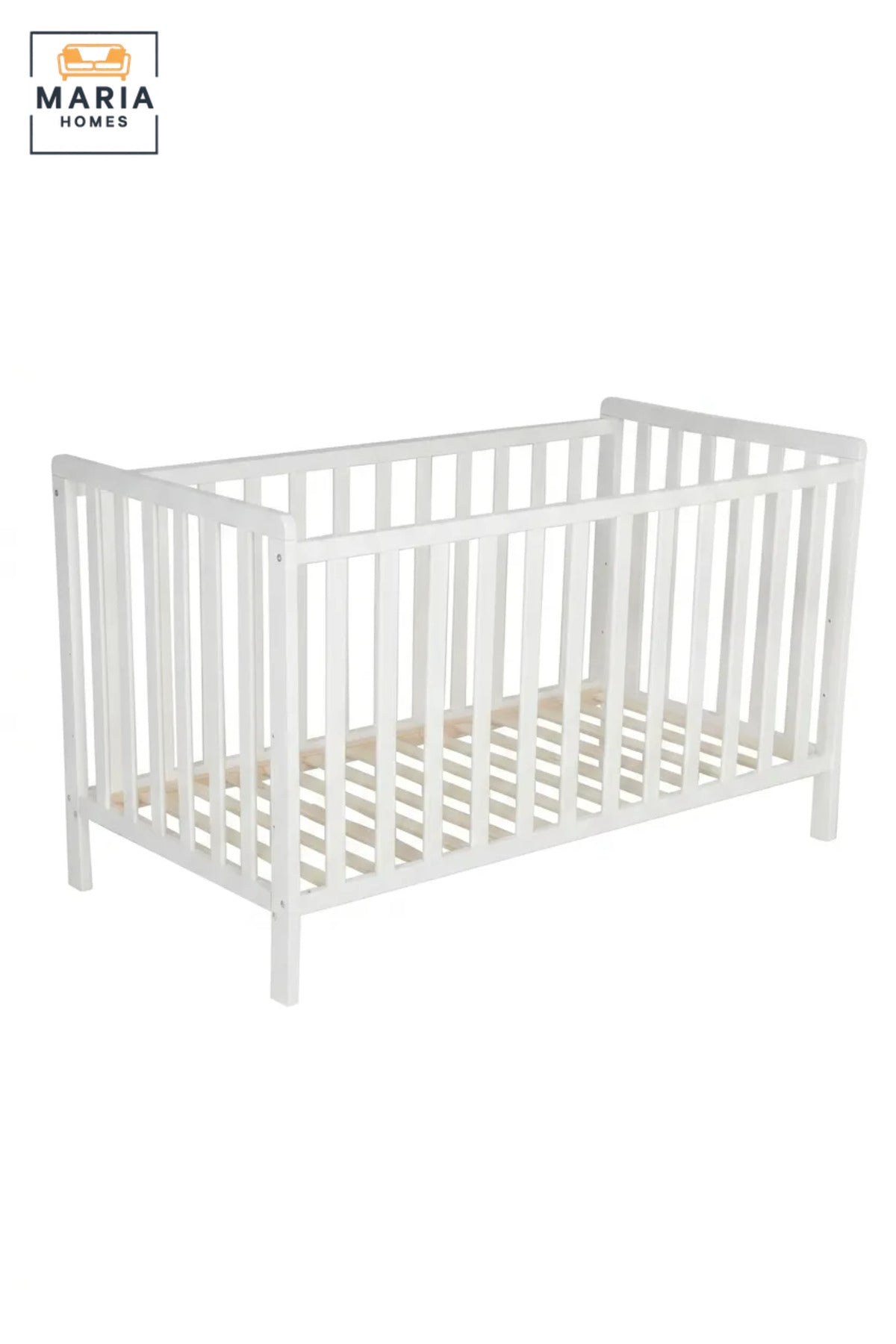 Wooden Baby Cot with Slatted Safety Rails, Modern Nursery Crib Bed with Raised Sleeping Base for Newborn Babies, Infants and Toddlers