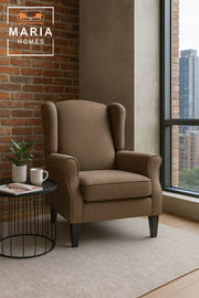 Light Brown Wingback Armchair Ð Classic Accent Chair with Cushioned Seat