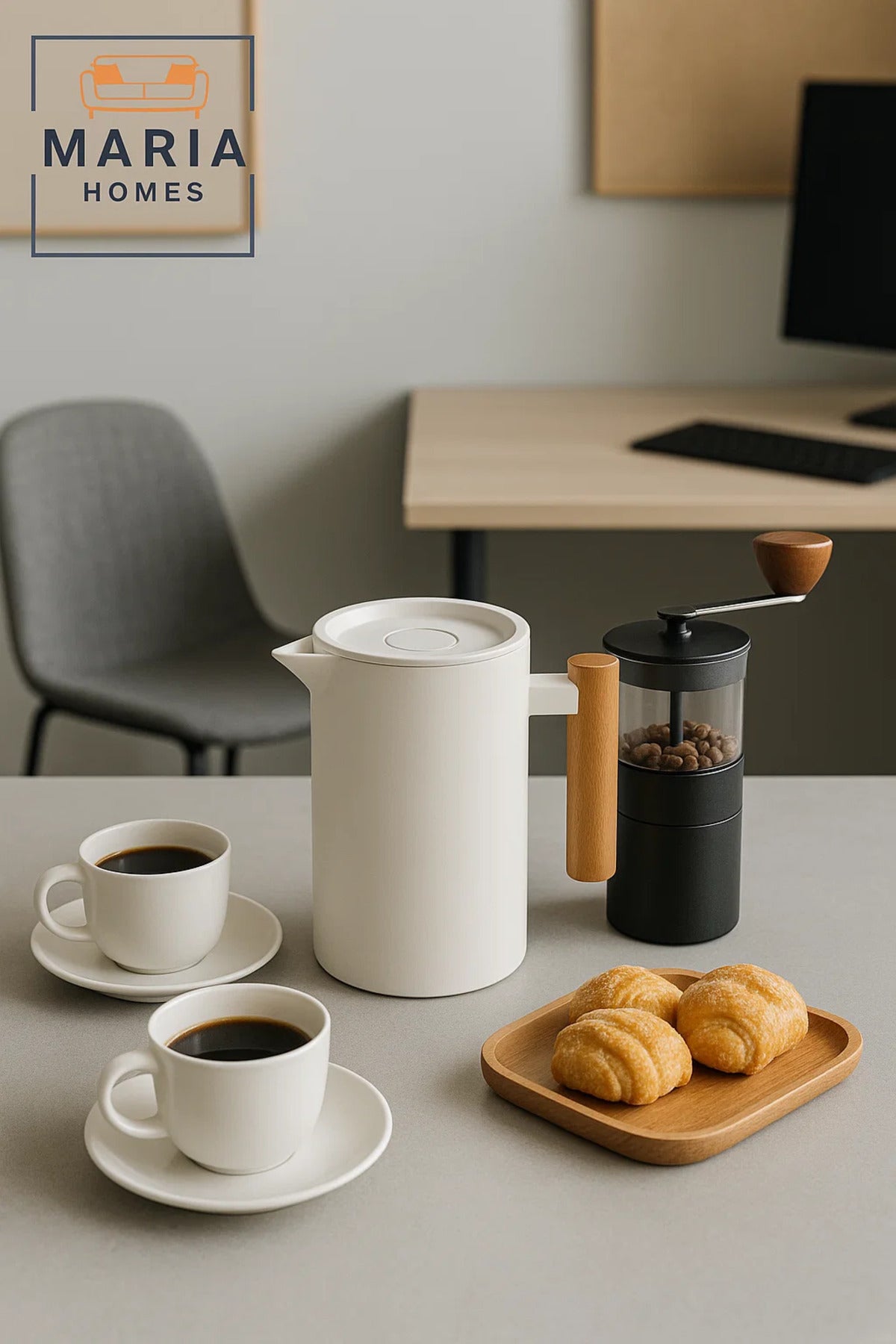 Matte White Insulated Thermal Jug with Wooden Handle