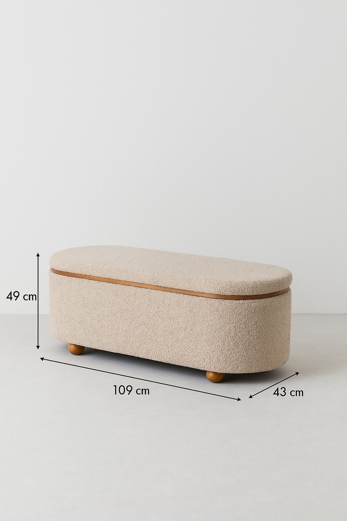 Brown Oval Storage Ottoman Bench with Wooden Base Ð Modern Fabric Seat 109_43_49 cm