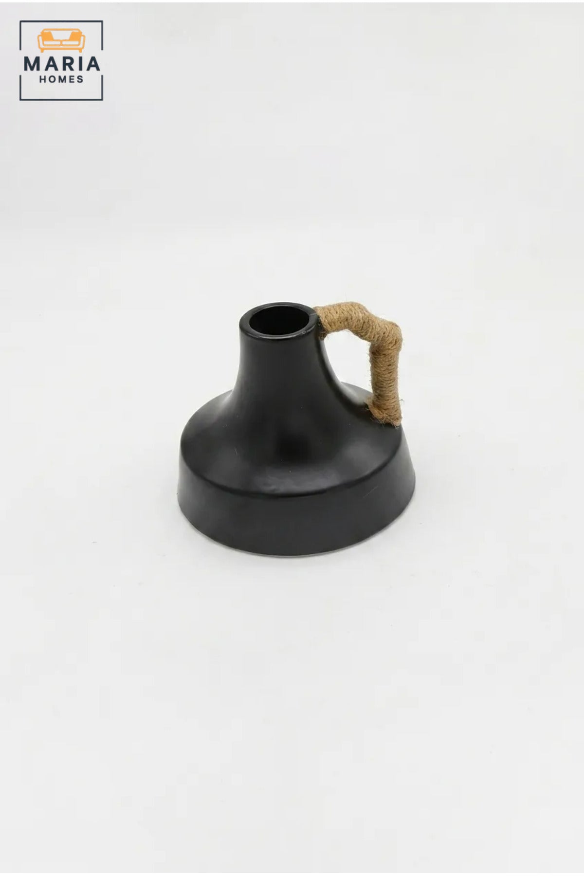 Modern Decorative Flower Vase with Rope-Wrapped Handle, Wide Rounded Base and Narrow Neck for Living Room, Bedroom, Office, Shelf and Console Décor