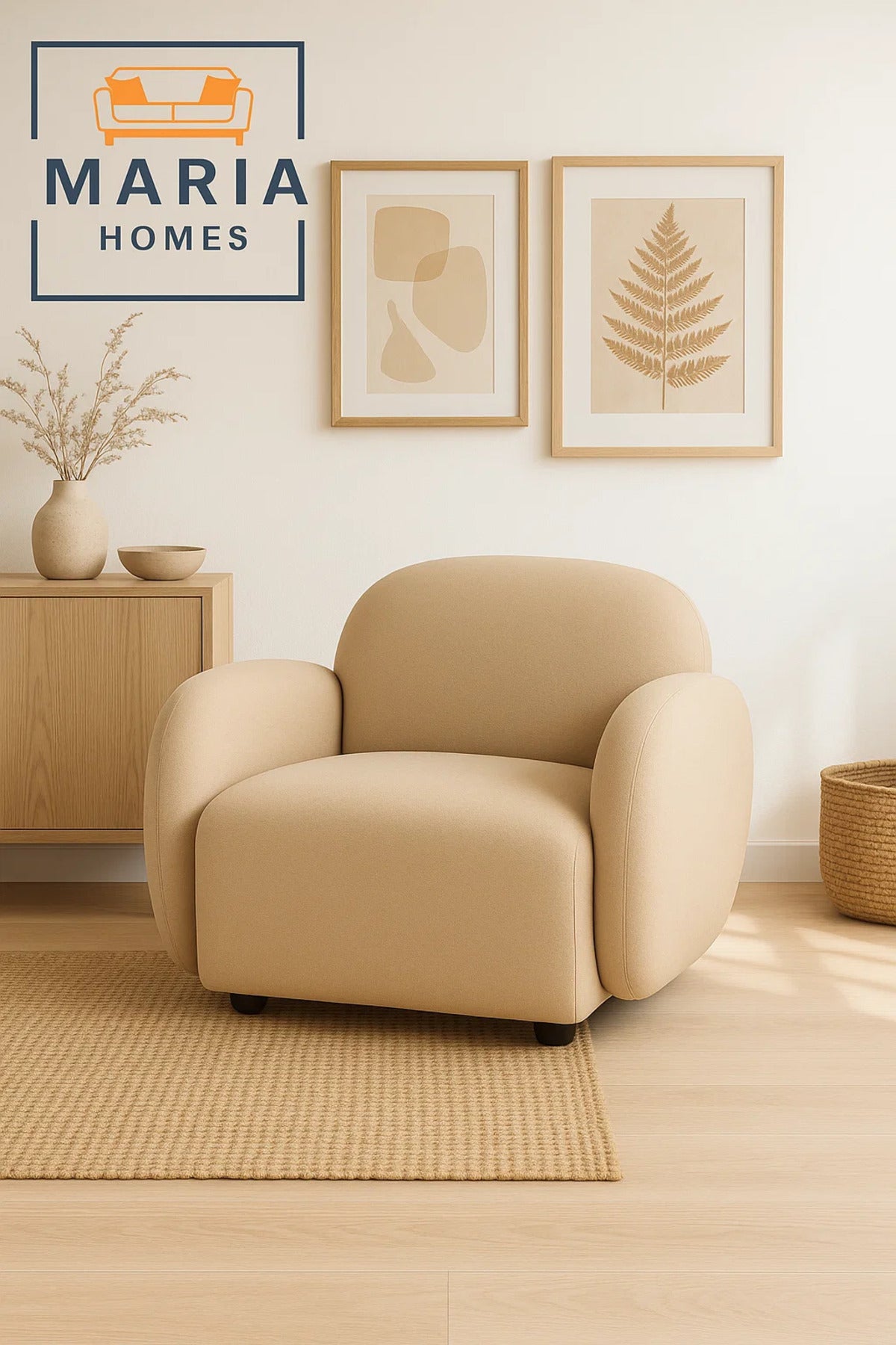 Plush Beige Armchair with Rounded Design