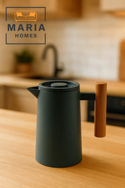 Modern Matte Insulated Thermos Jug with Wooden Handle Ð 1 Liter, Dark Grey
