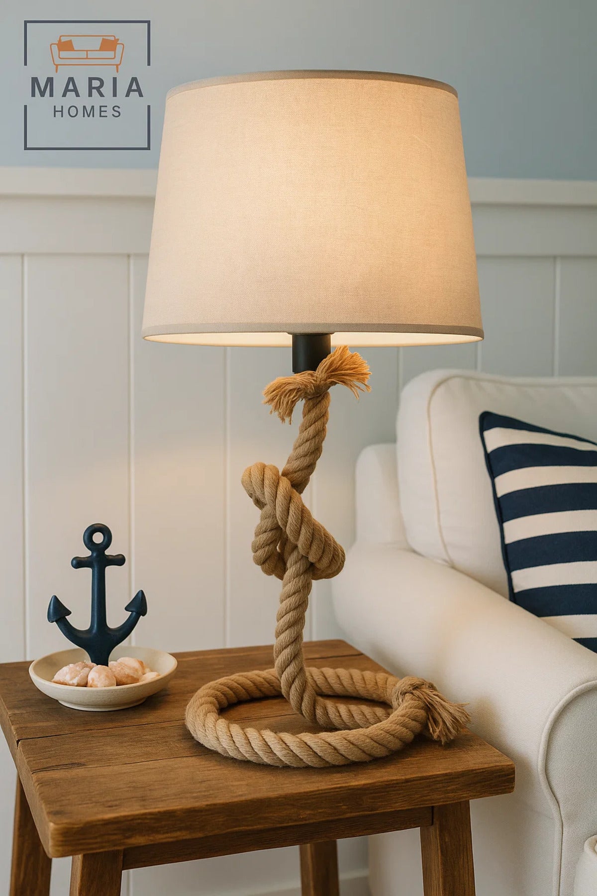 Coastal Rope Table Lamp with Fabric Shade