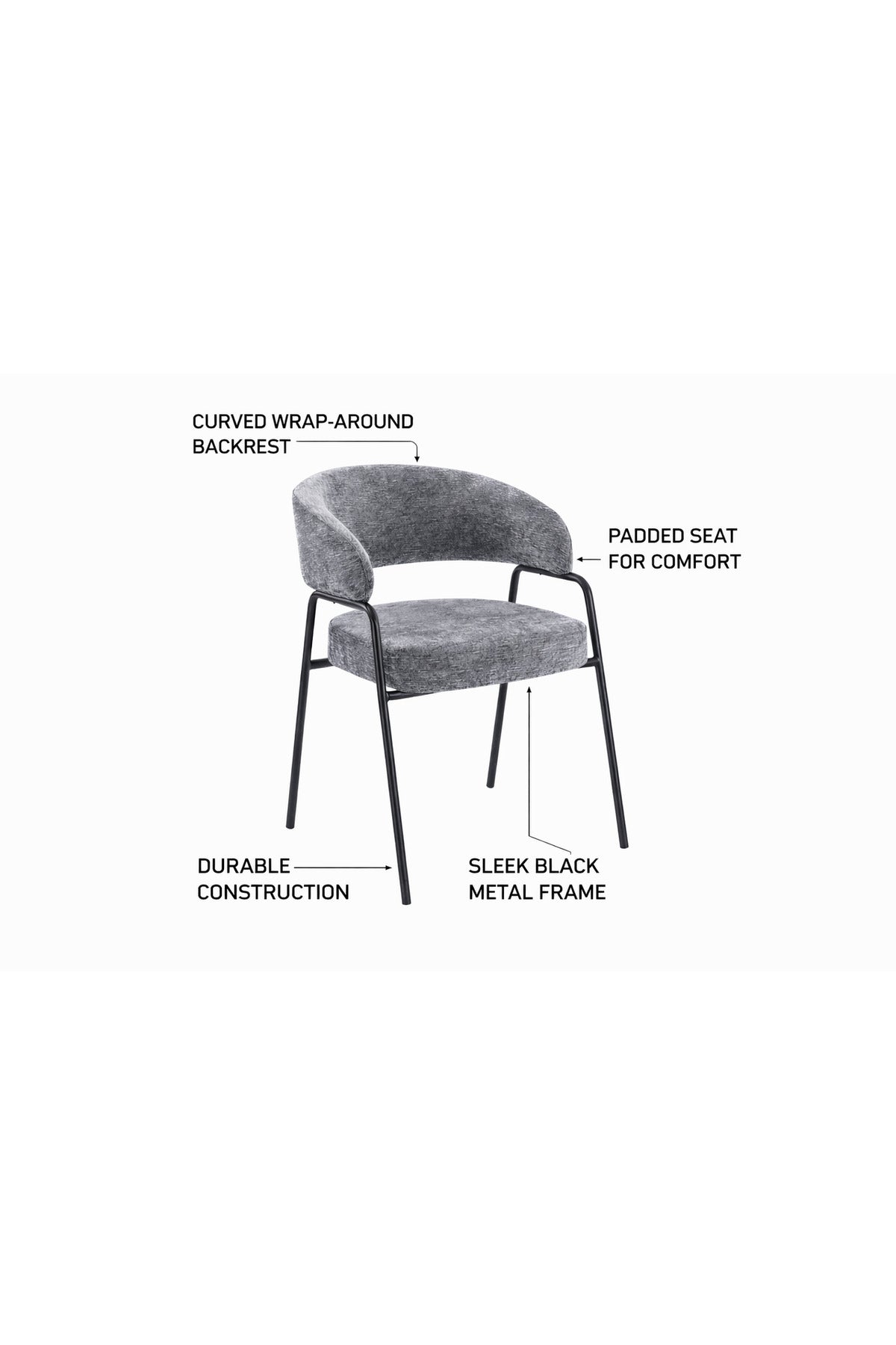 Dark Grey Armchair with Black Metal Legs, 78x47x50 CM dark grey armchair Dining Room