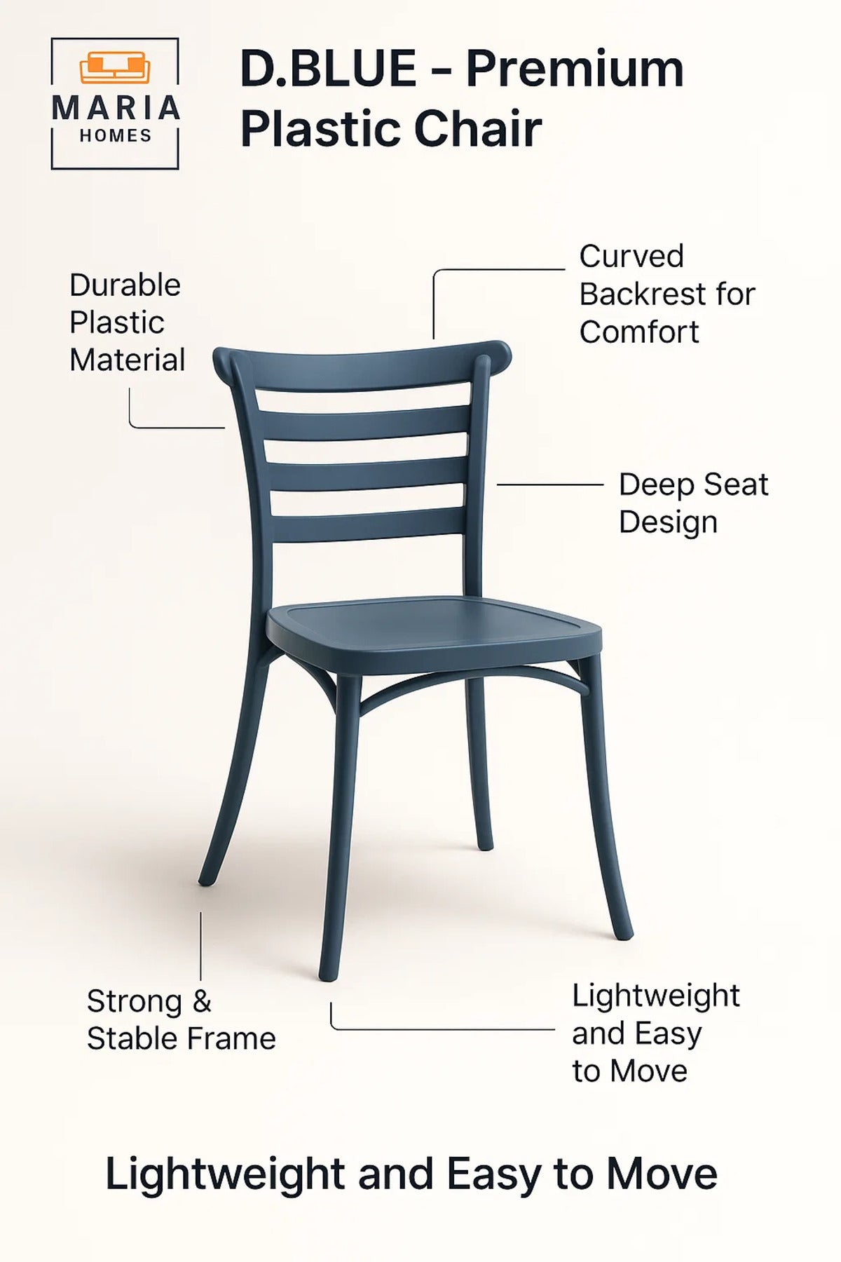Blue Plastic Ladder Back Chair √ê Modern Stackable Armless Dining Chair for Indoor & Outdoor Use