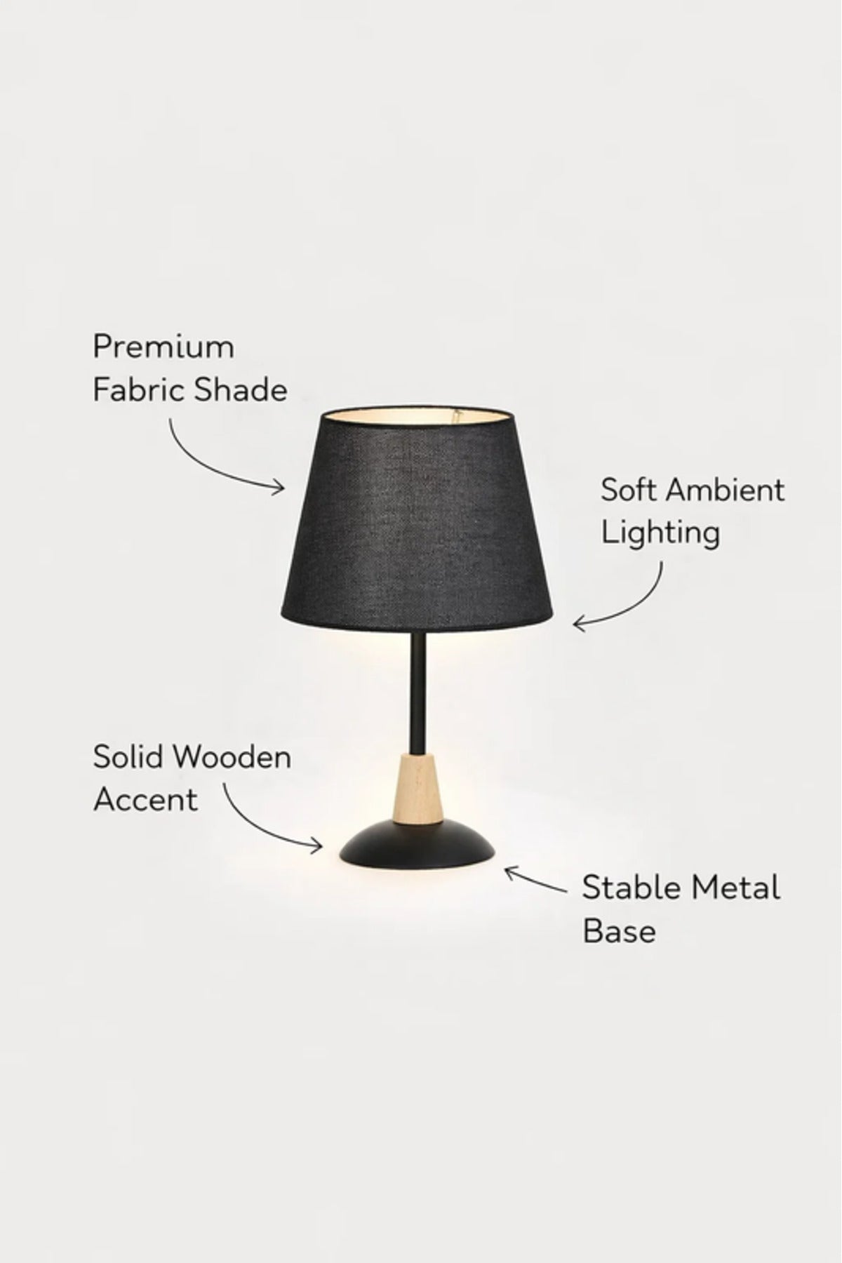 Modern Table Lamp with Fabric Shade and Wooden Base Accent for Home Decor modern table
