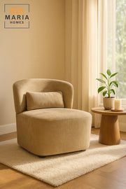 Modern Lounge Chair Ð Soft Beige Fabric Accent Chair with Back Cushion