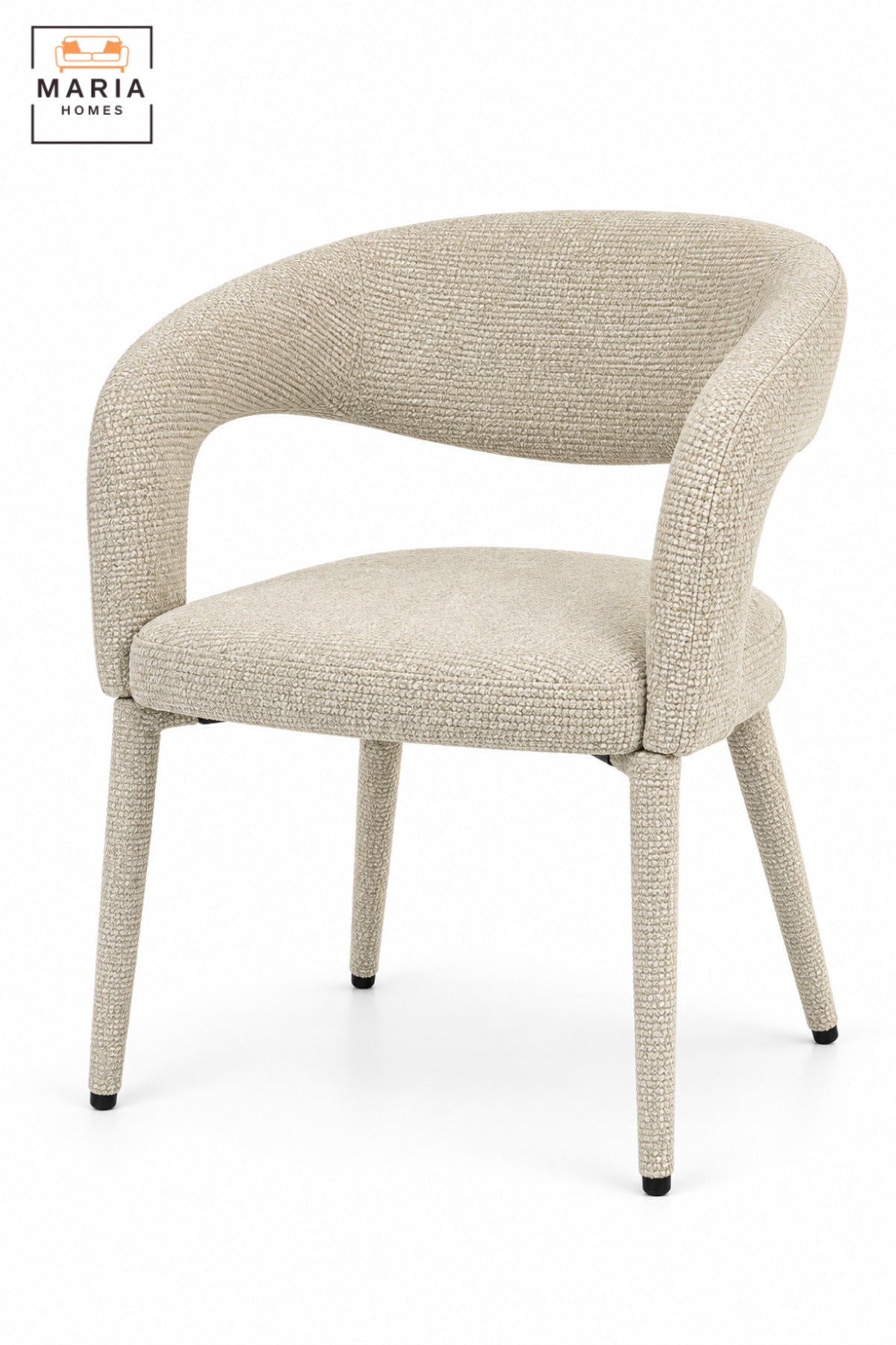 Modern Beige Upholstered Dining Chair with Curved Open Backrest, Padded Seat and Contemporary Design for Dining Room, Kitchen, Café & Restaurant