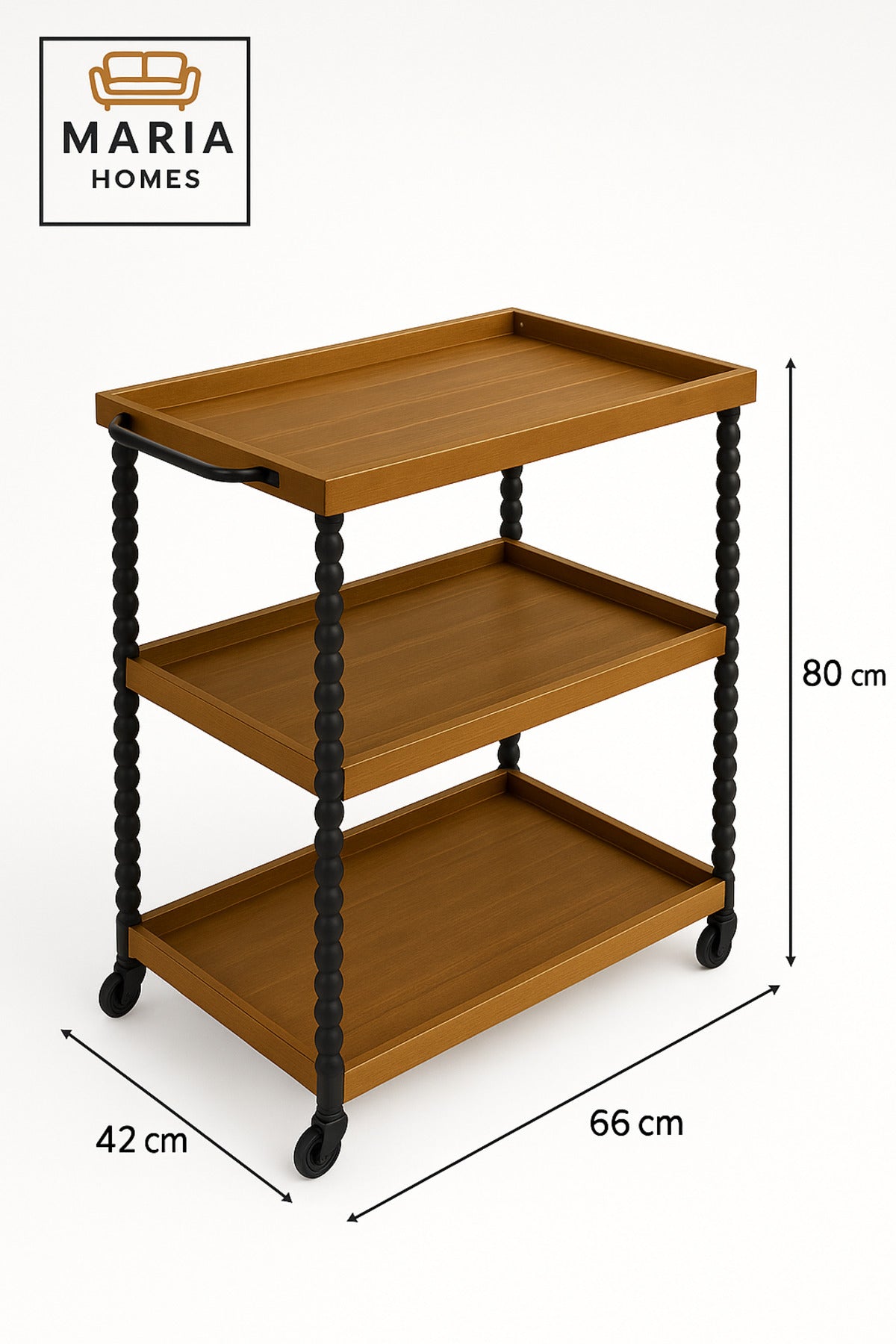 Rustic 3-Tier Wooden Bar Cart Ð Serving Trolley with Black Spindle Legs and Rolling Wheels