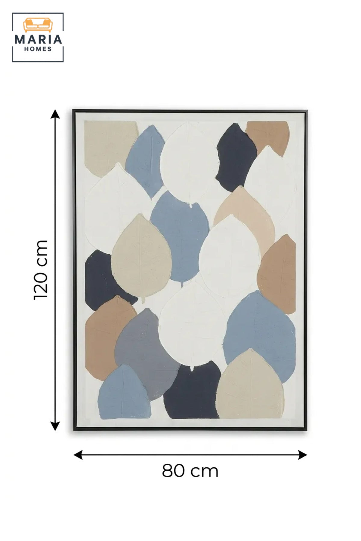 Modern Abstract Textured Wall Art with Slim Black Frame, Blue, Beige and Grey Geometric Canvas Print for Living Room, Bedroom and Office Décor