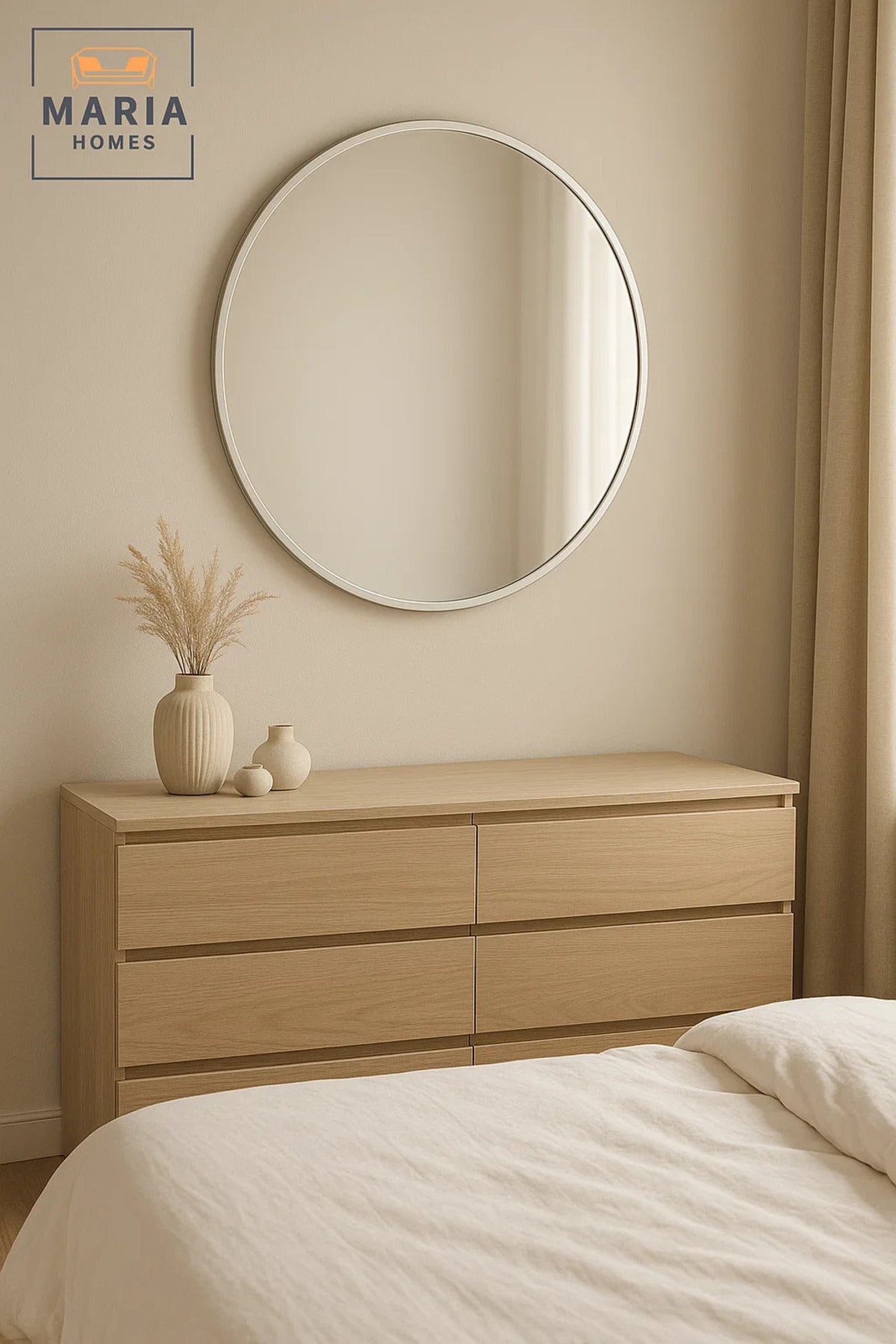 Round Silver Frame Wall Mirror for Bedroom, Bathroom, Vanity & Home D≈Ωcor 100x100 cm