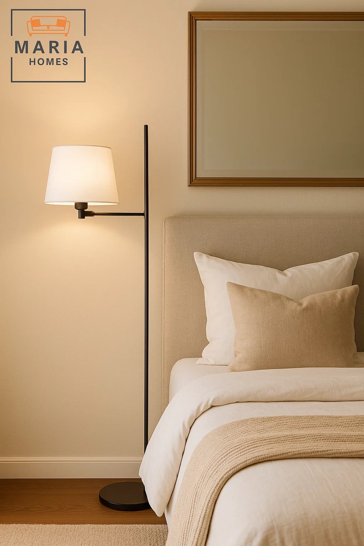 Tall Floor Lamp with Gold Stand and Linen Shade