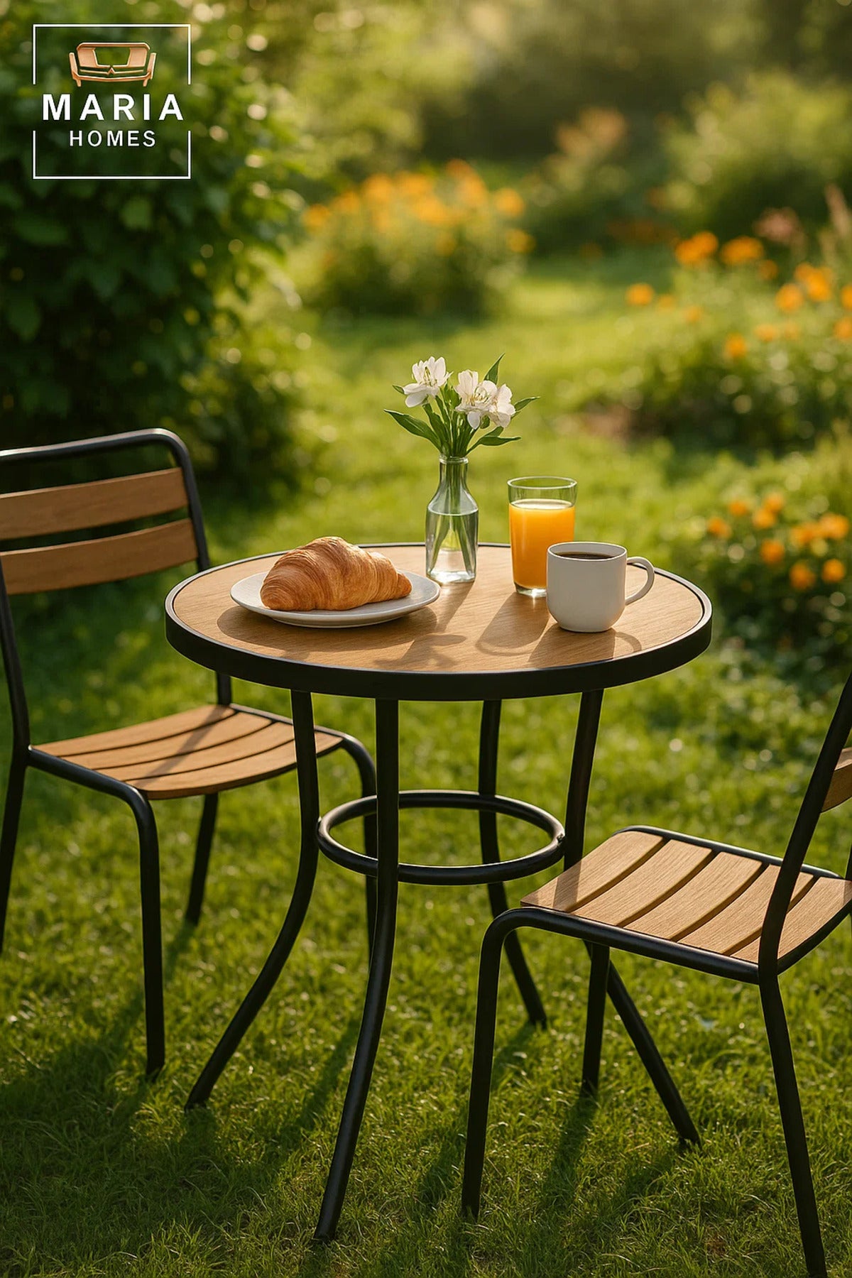 Modern Round Dining Table 70x70x75 | Wood Top Metal Frame | Outdoor Caf≈Ω Patio Furniture