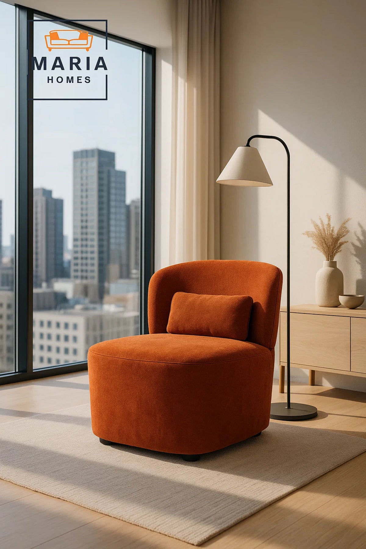 Modern Lounge Chair Ð Soft Orange Fabric Accent Chair with Back Cushion