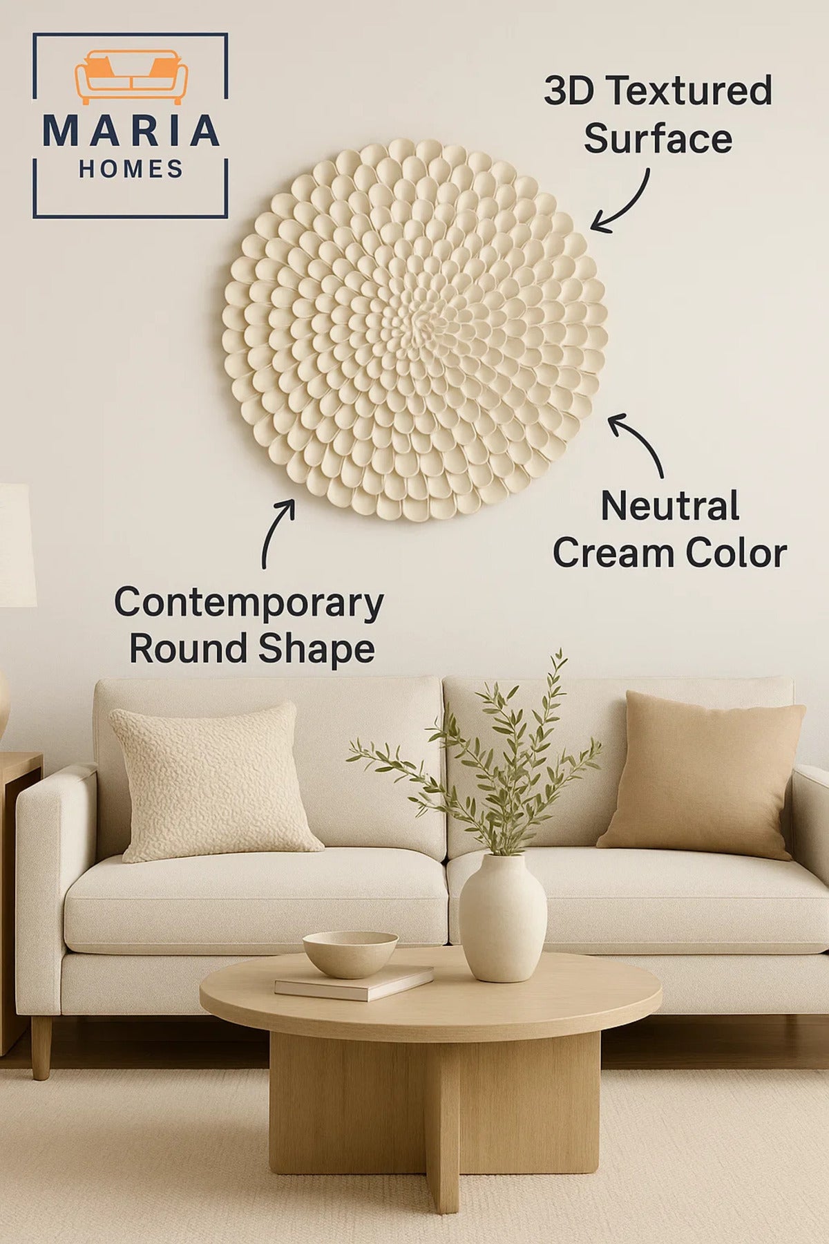 Round 3D White Petal Wall Art with Layered Textured Design-size100*100 CM