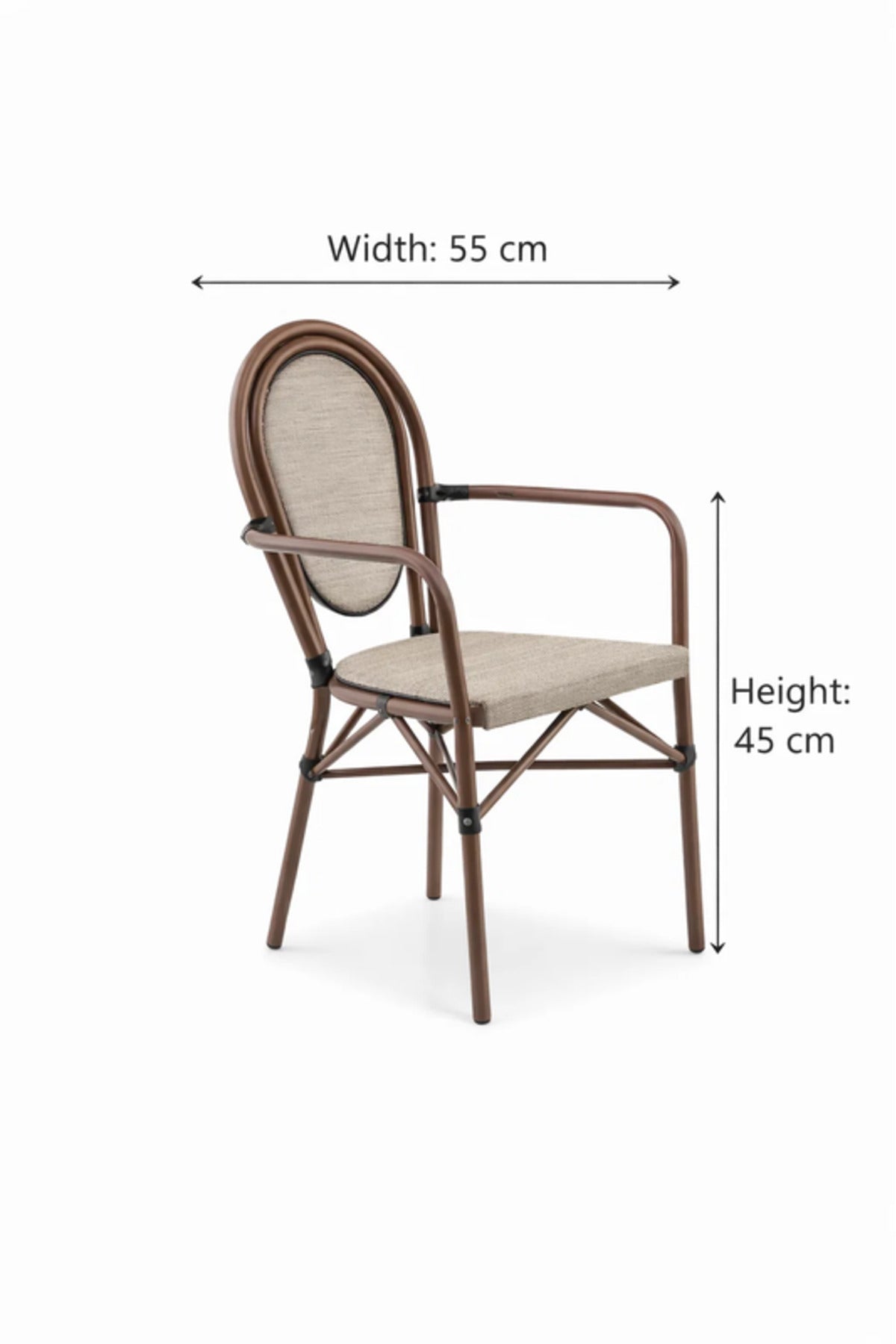 Modern BEIGE&COFFEE Outdoor Rattan Armchair with Woven Seat & Metal Frame