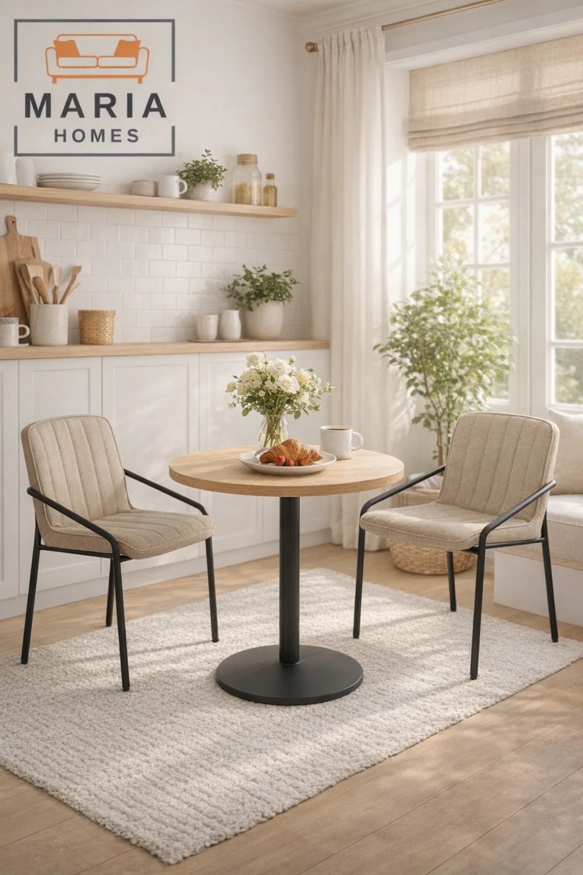 Khaki Upholstered Dining Chair with Black Metal Frame Ð Modern Accent Chair