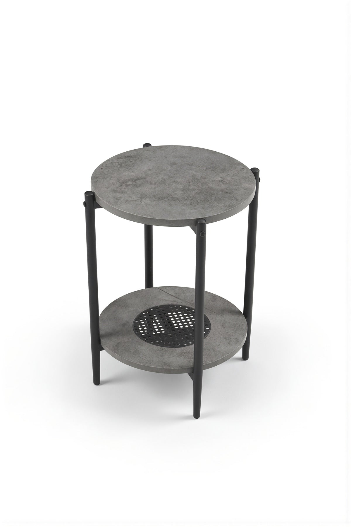 Modern Grey Side Table √ê Round Coffee Table with Lower Storage Shelf 40_40_55 cm