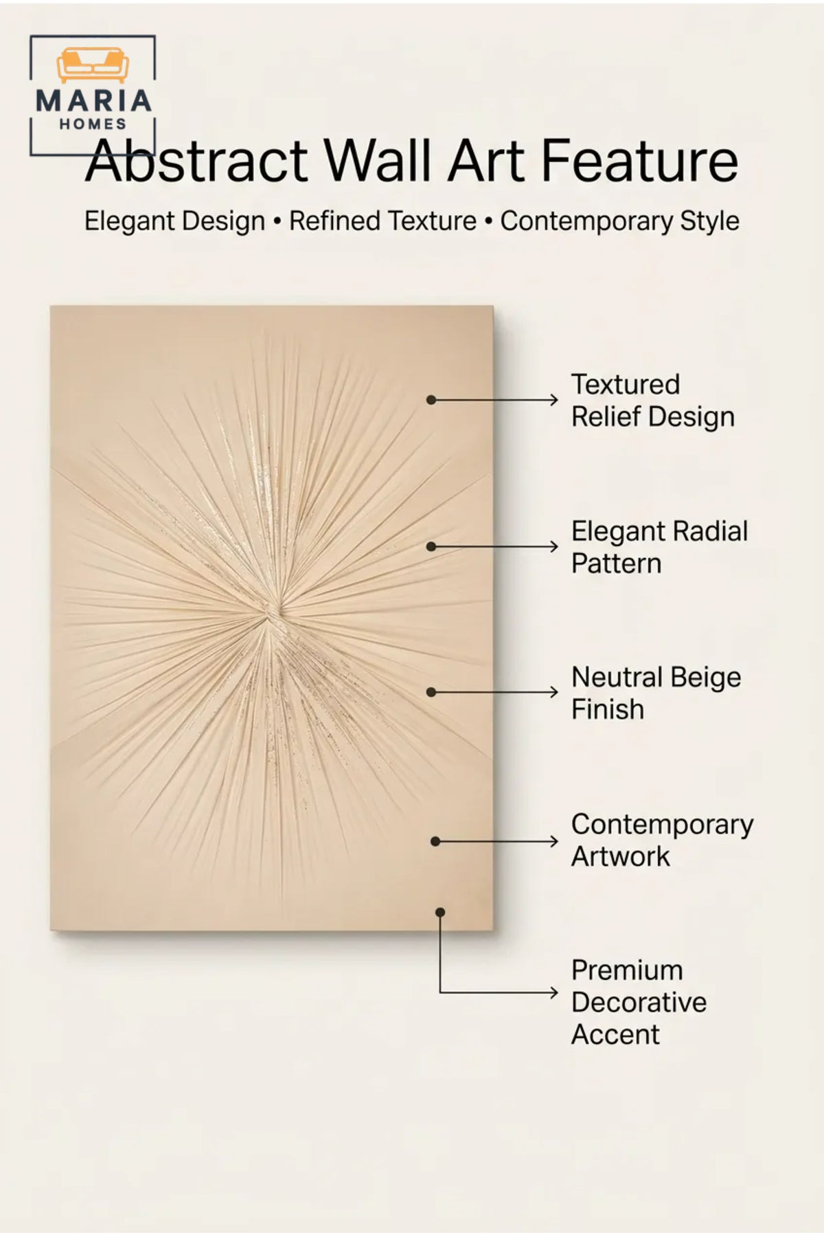 Beige Textured Sunburst Wall Art √ê Modern Abstract Relief Decorative Panel