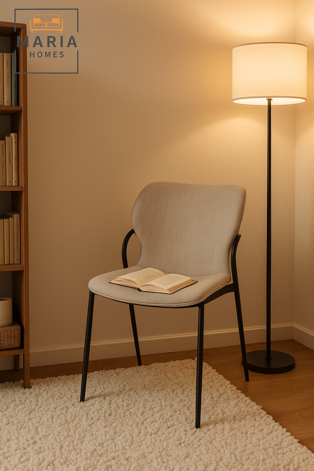 Modern Fabric Dining Chair Beige Upholstery with Black Metal Frame