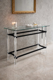 Elegant Acrylic and Glass Console Table with Black Accents Modern Hallway Entryway Furniture 120cm