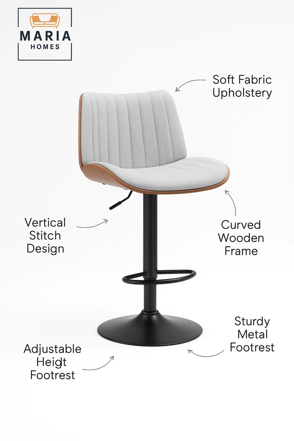 Light Grey Adjustable Swivel Bar Stool for Kitchen & Home Bar, Modern Upholstered Counter Chair