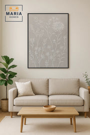Modern 3D Wall Art Ð Grey Floral Decorative Panel with Raised Botanical Design 120_80 cm