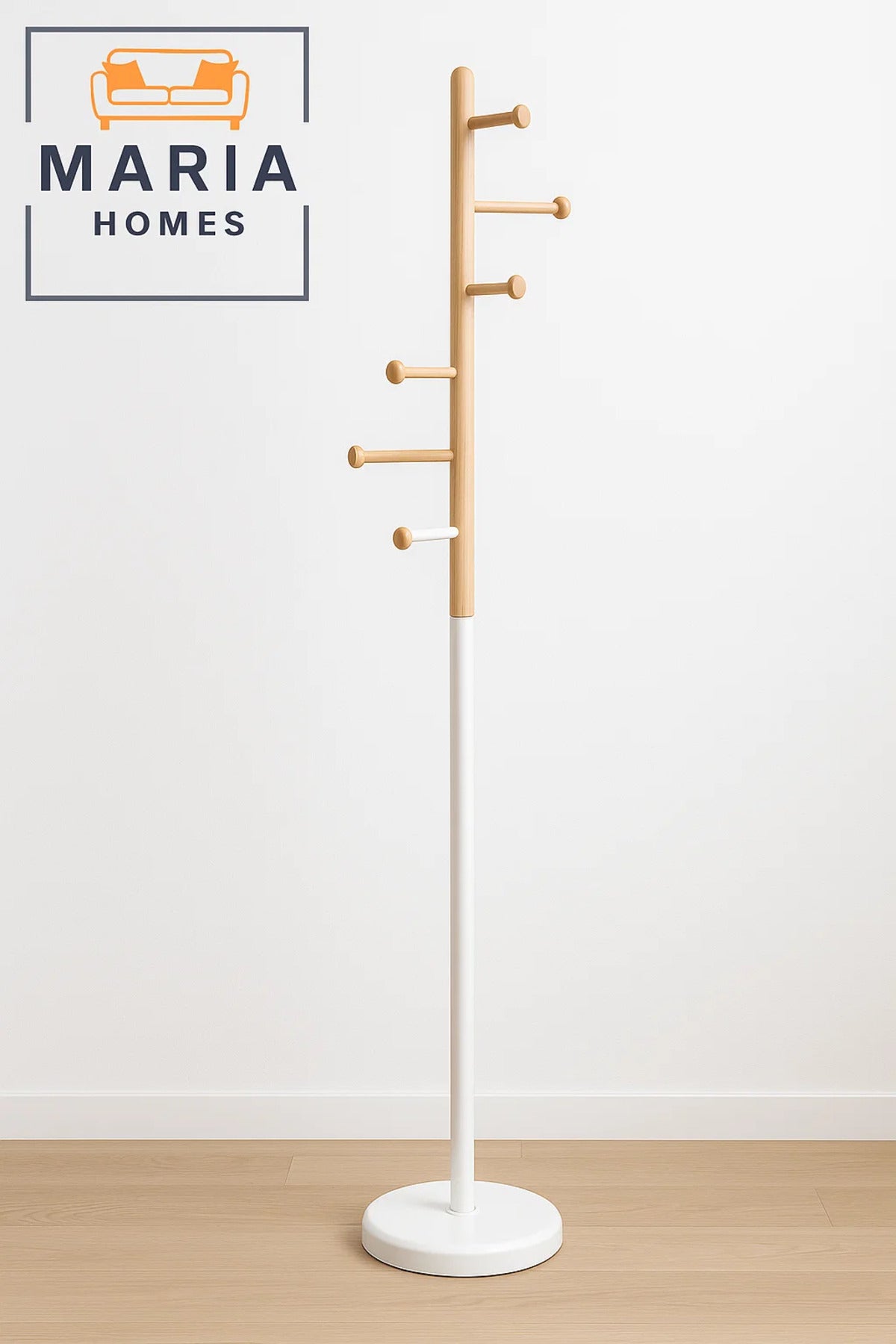 Minimalist Wood and Metal Coat Rack with Side Peg Hooks