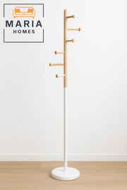 Minimalist Wood and Metal Coat Rack with Side Peg Hooks