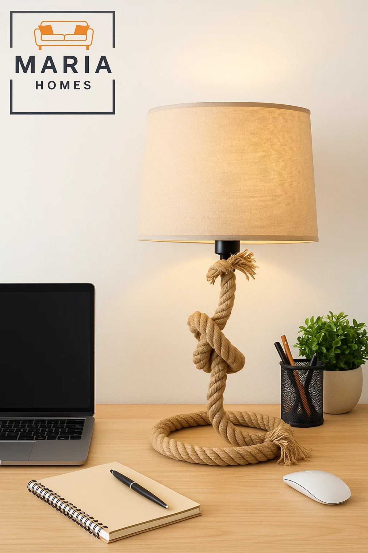 Coastal Rope Table Lamp with Fabric Shade