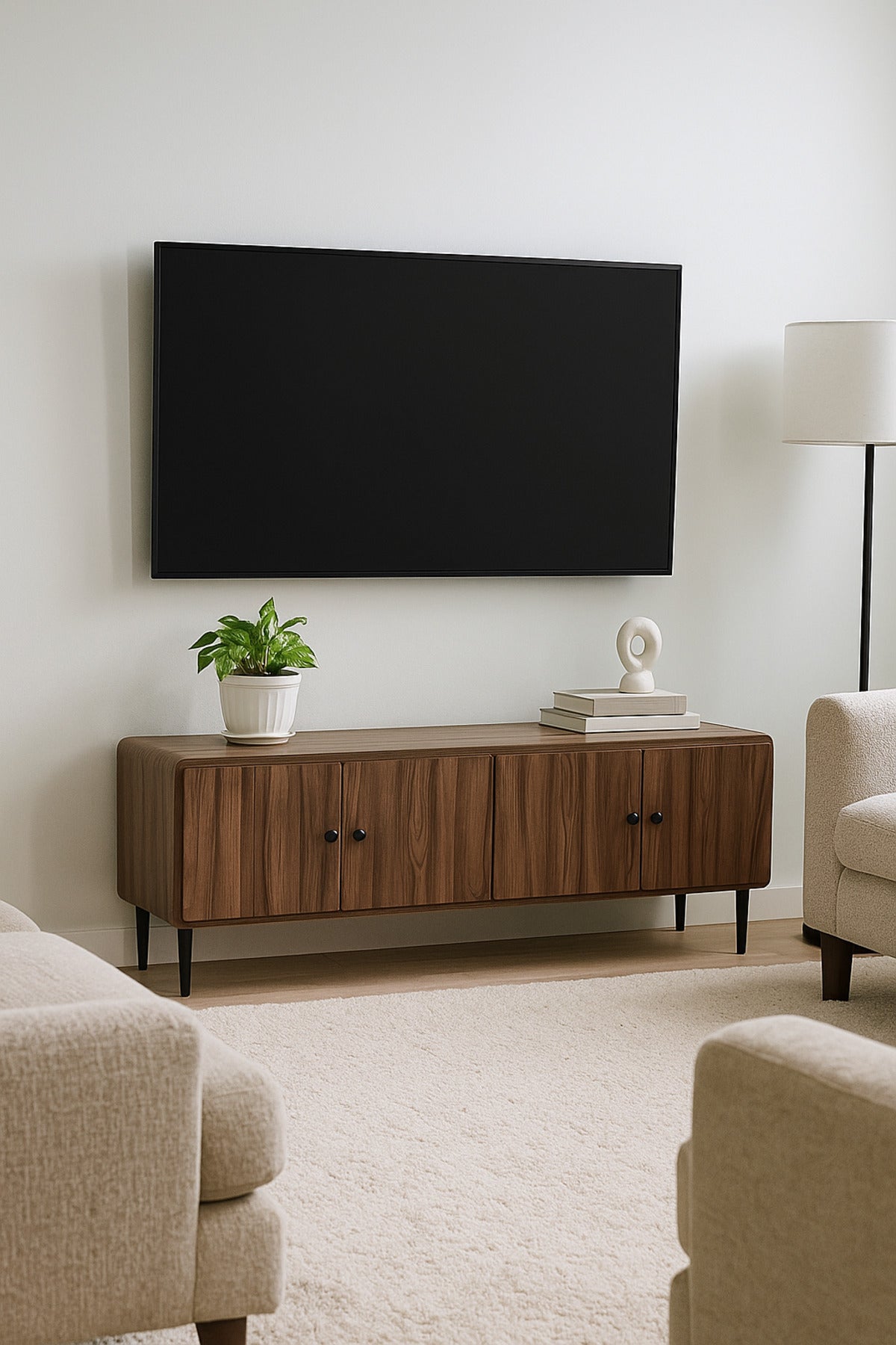 Modern Wooden TV Cabinet Ð 163_40_54 cm | Walnut Finish Entertainment Unit with Storage