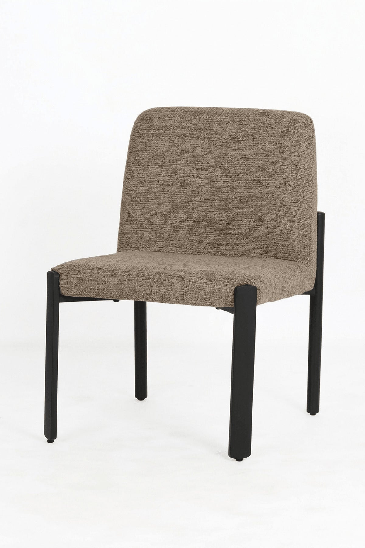 Modern Upholstered Dining Chair with Black Metal Legs in Coffee Brown