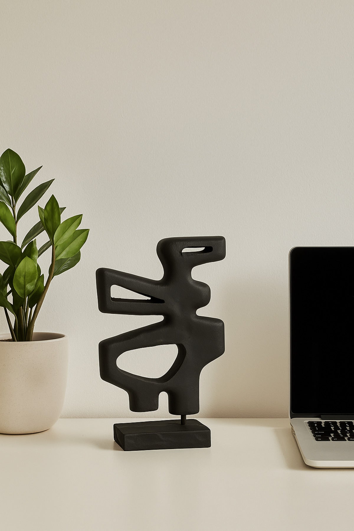 Black Wooden Abstract Decorative Sculpture on Stand Ð Contemporary Art Accent