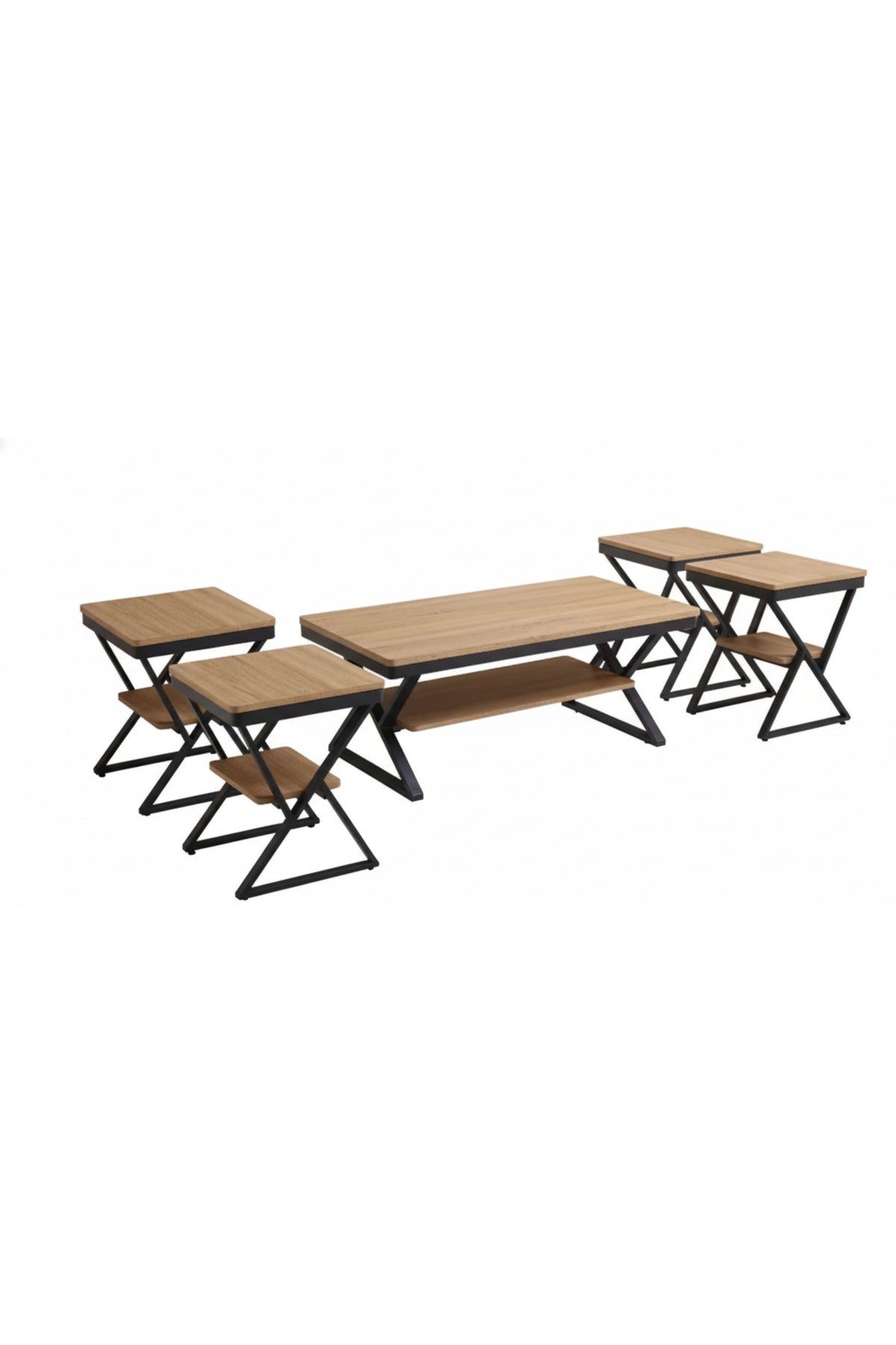 Modern 5-Piece WOOD Center Table Set with Metal Frame and Wood Finish