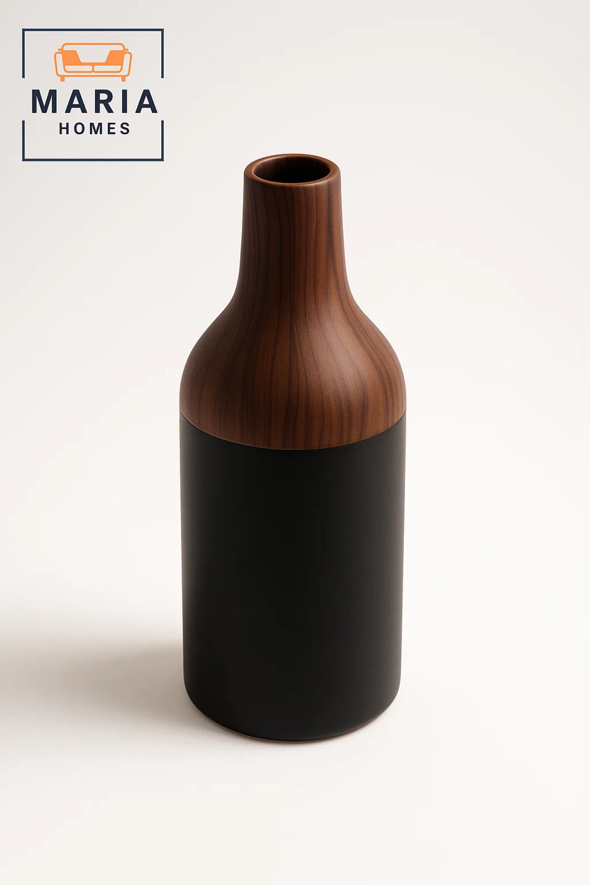 Black and Wood Finish Ceramic Vase Ð Modern Decorative Bottle-Shape Flower Pot
