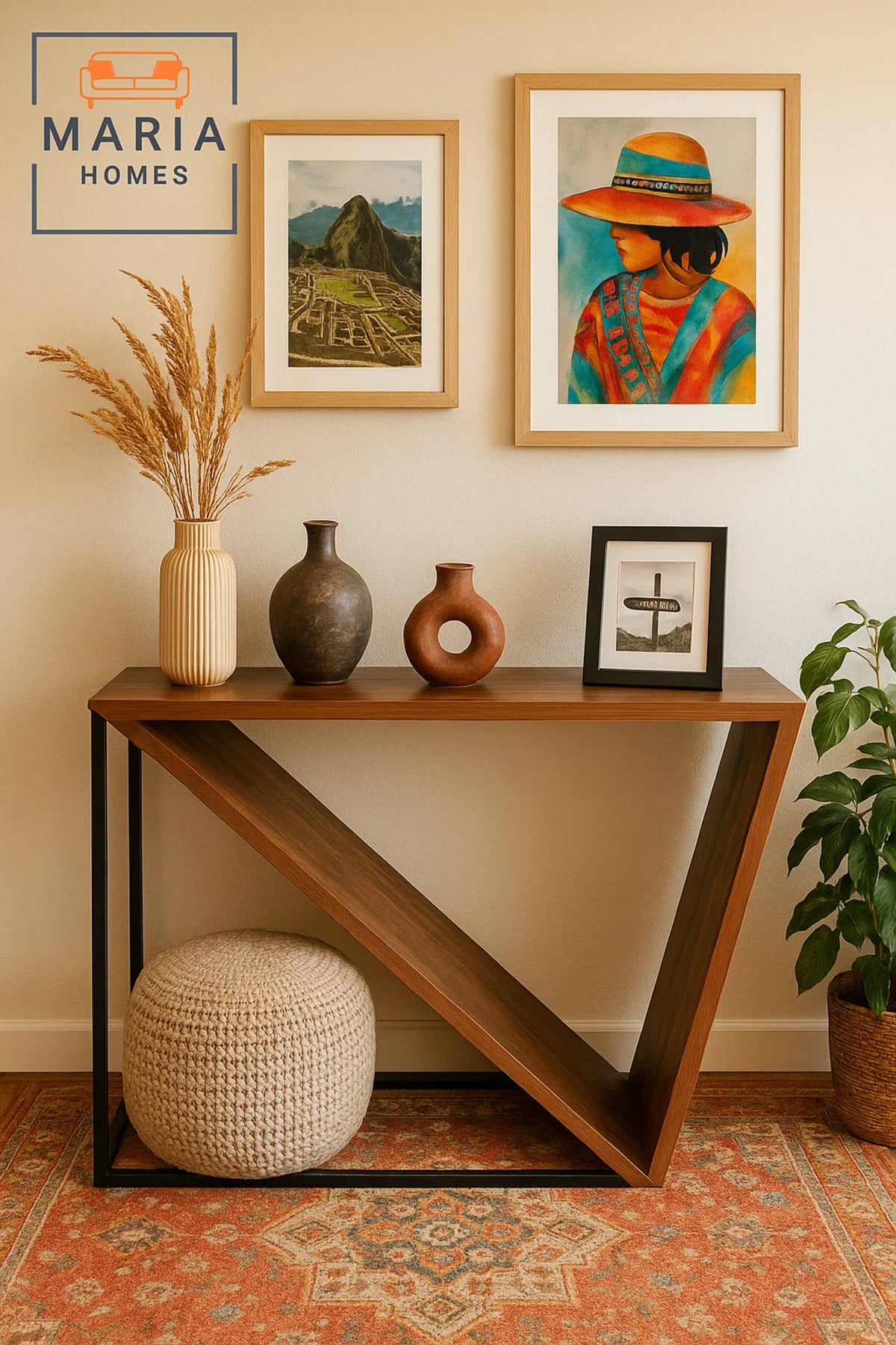 Geometric V-Shaped Wooden Console Table Ð 120x80x85cm Modern Entryway Accent with Black Frame