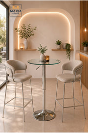 Modern Round Bar Table Glass Top Bistro Table Caf≈Ω High Table with Chrome Pedestal Base