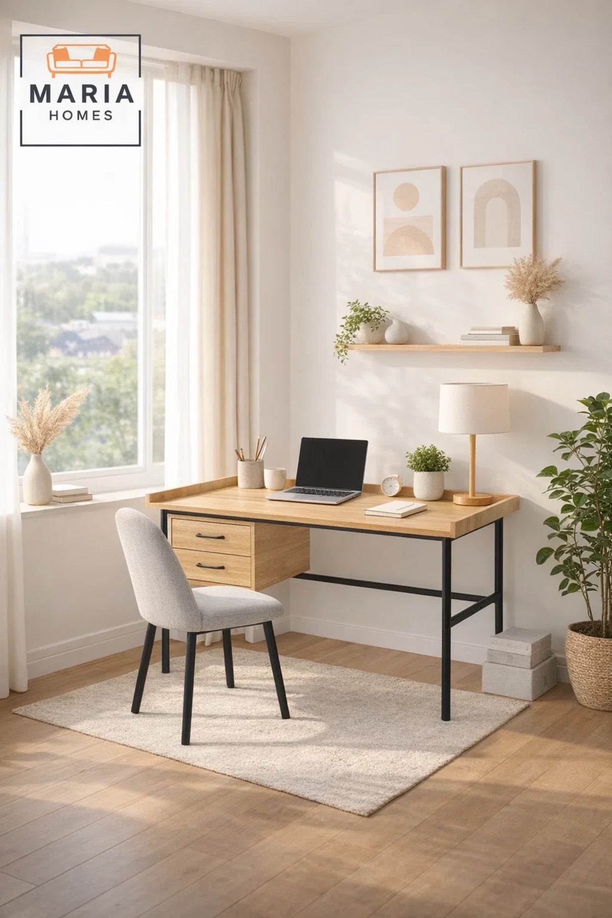 Light Wood Office Desk 120_60_79 cm √ê Modern Work Desk with Storage Drawers
