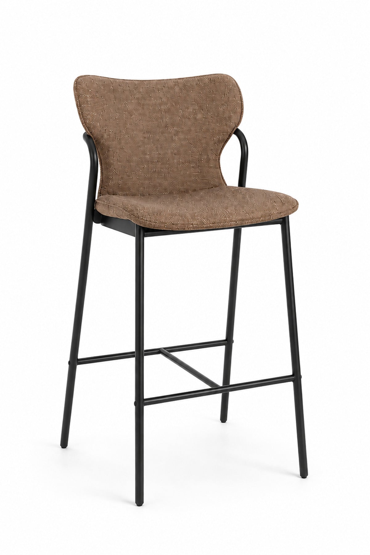Modern Upholstered Bar Stool with Curved Backrest & Metal Frame - Counter Height Chair for Kitchen &