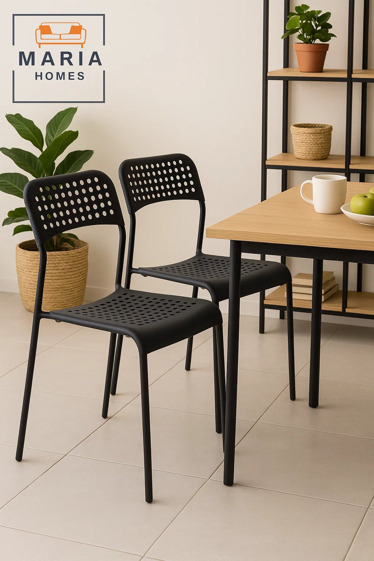Modern Black Plastic Chair with Perforated Back and Seat Ð Lightweight & Stackable