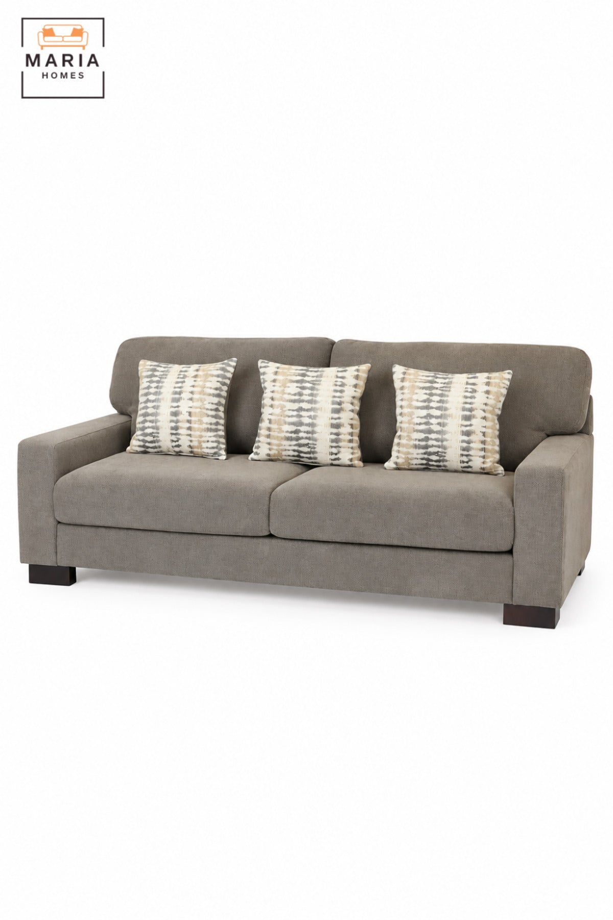 Modern 3 Seater Upholstered Sofa with Deep Cushioned Seats, Supportive Backrest, Wide Armrests & Decorative Pillows for Living Room and Lounge