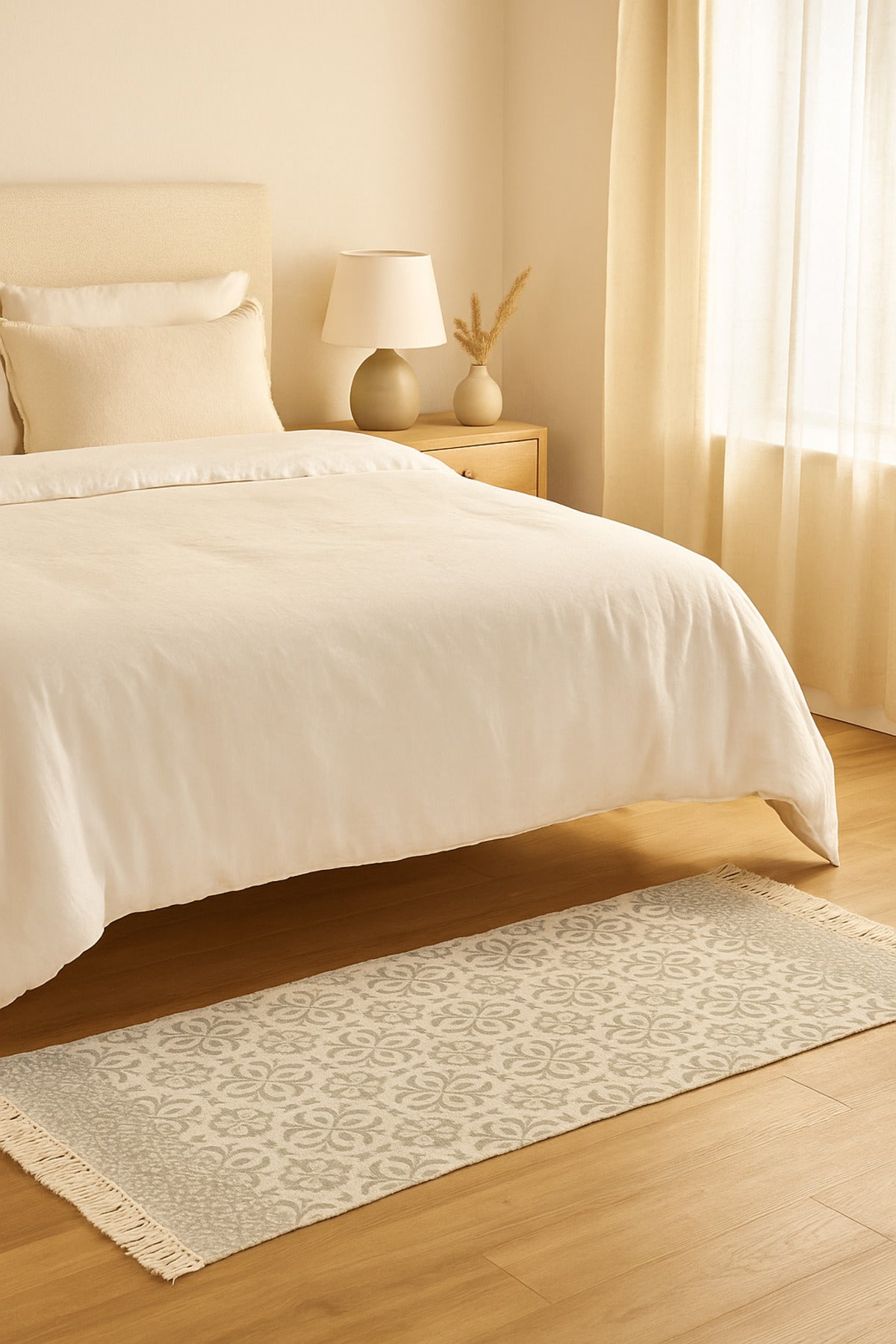 Elegant Runner Rug with Floral Pattern √ê Beige and Gray 90_200 cm