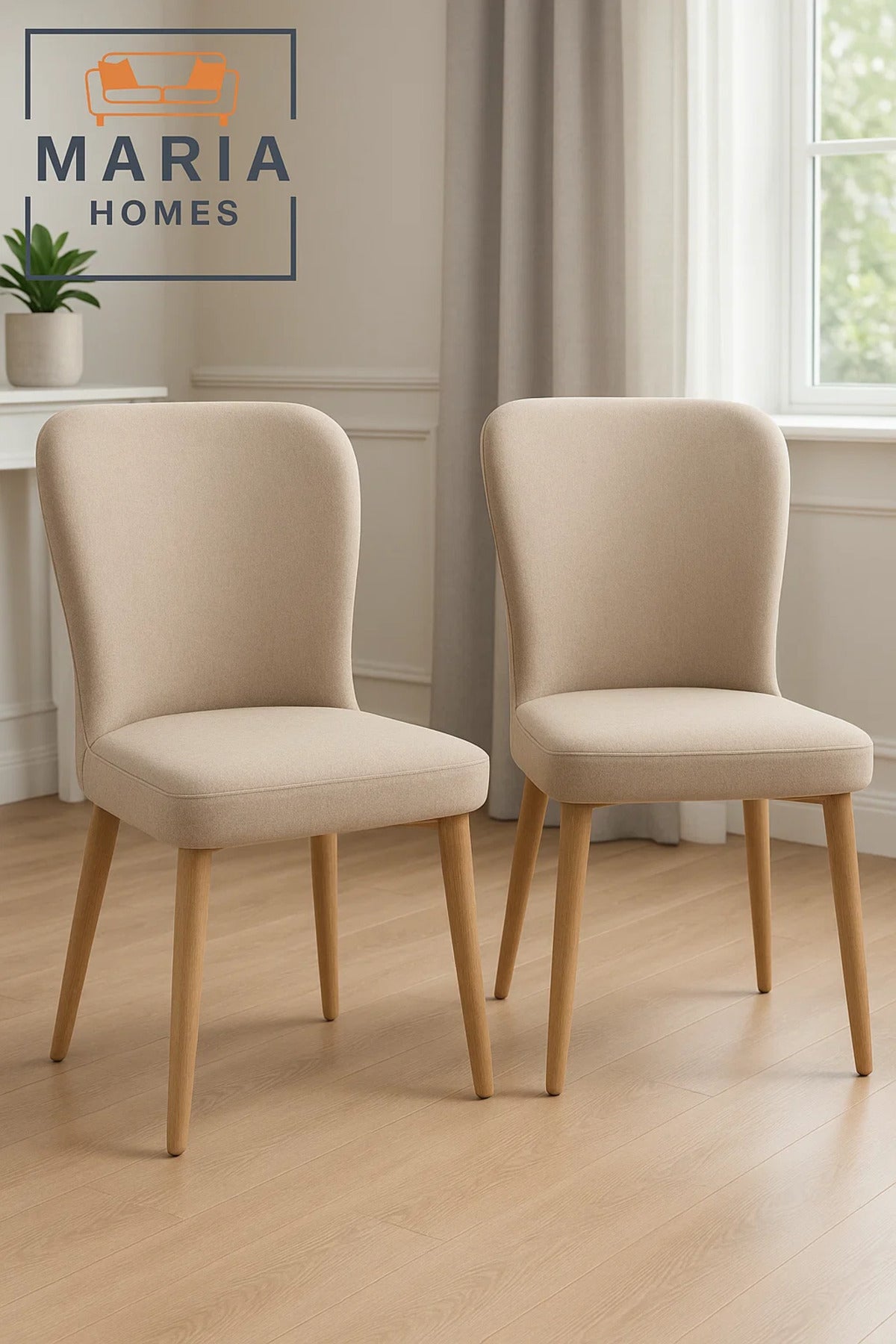 Beige Fabric Dining Chair Ð Upholstered Padded Seat With Wooden Legs For Home, Office, Or CafŽ