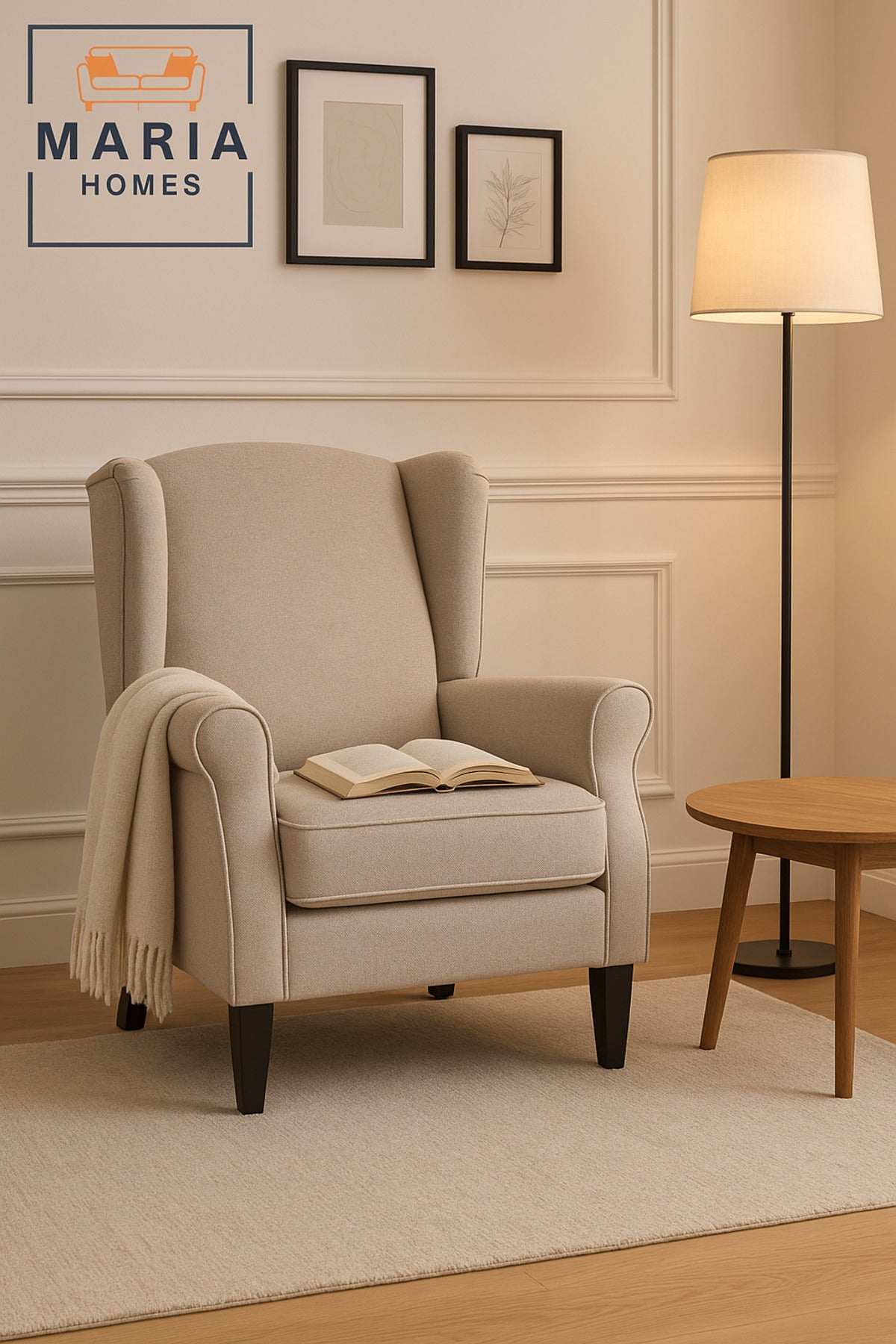 Beige Wingback Armchair Ð Modern Accent Chair with Cushioned Seat