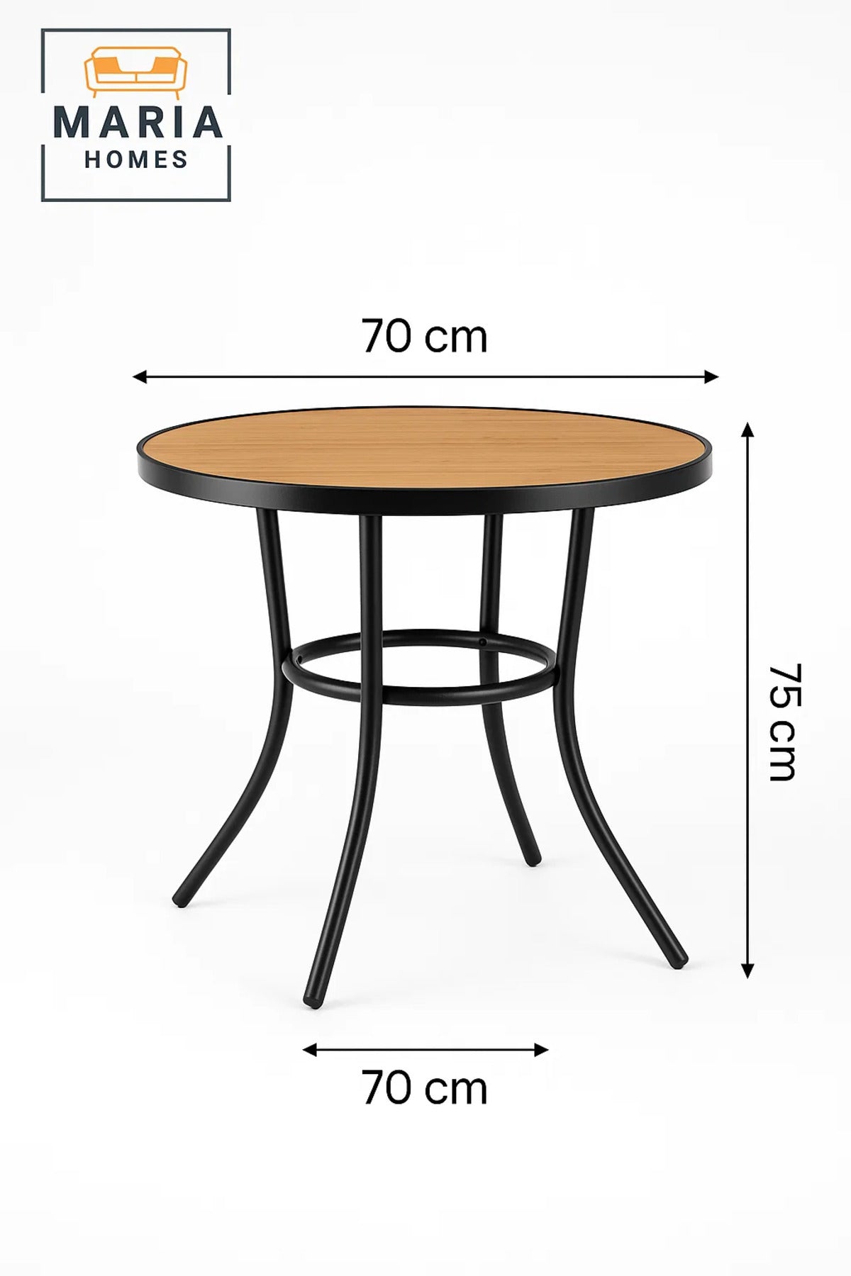 Modern Round Dining Table 70x70x75 | Wood Top Metal Frame | Outdoor Caf≈Ω Patio Furniture
